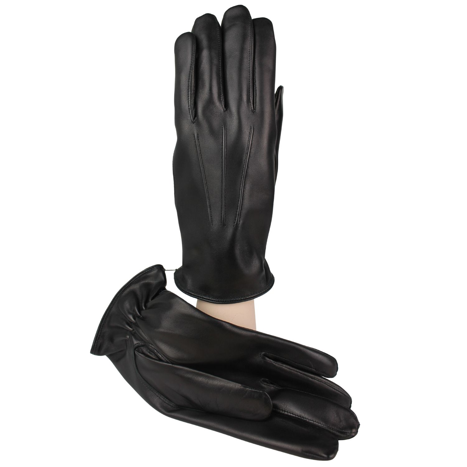 guanto da uomo in pelle colore nero con elastico sotto foderato in puro cashmere