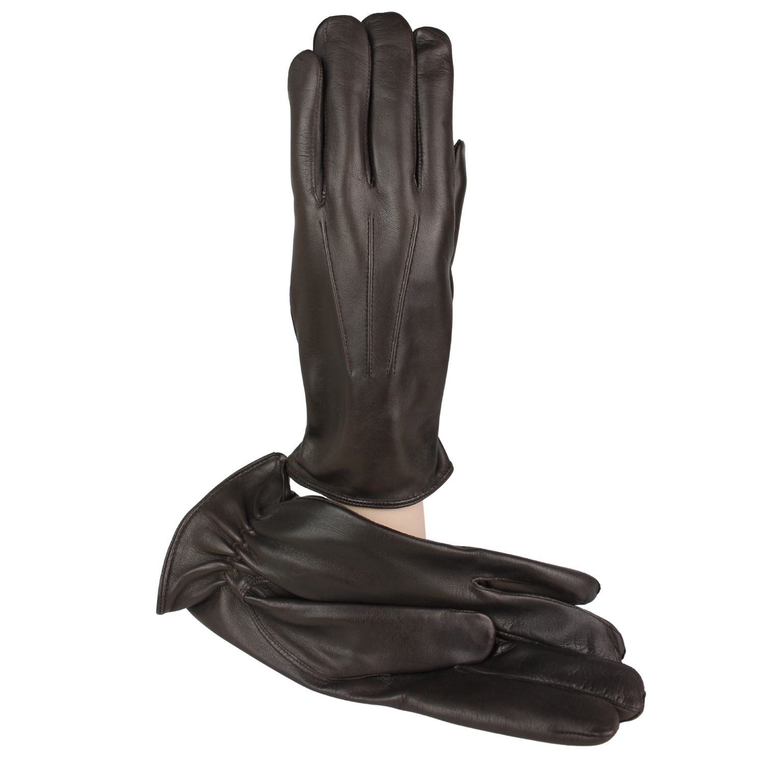 guanto da uomo in pelle colore testa di moro con elastico sotto foderato in puro cashmere