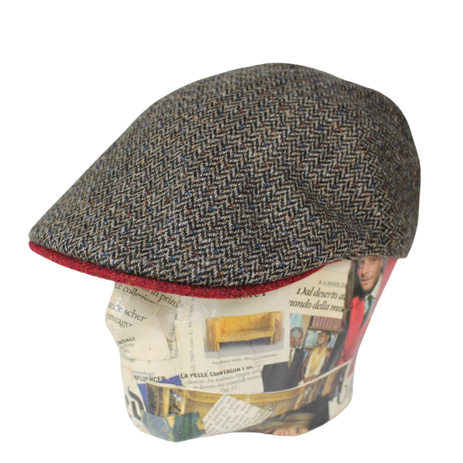 coppola-uomo-in-tessuto-di-lana-fantasia-spinato-marrone