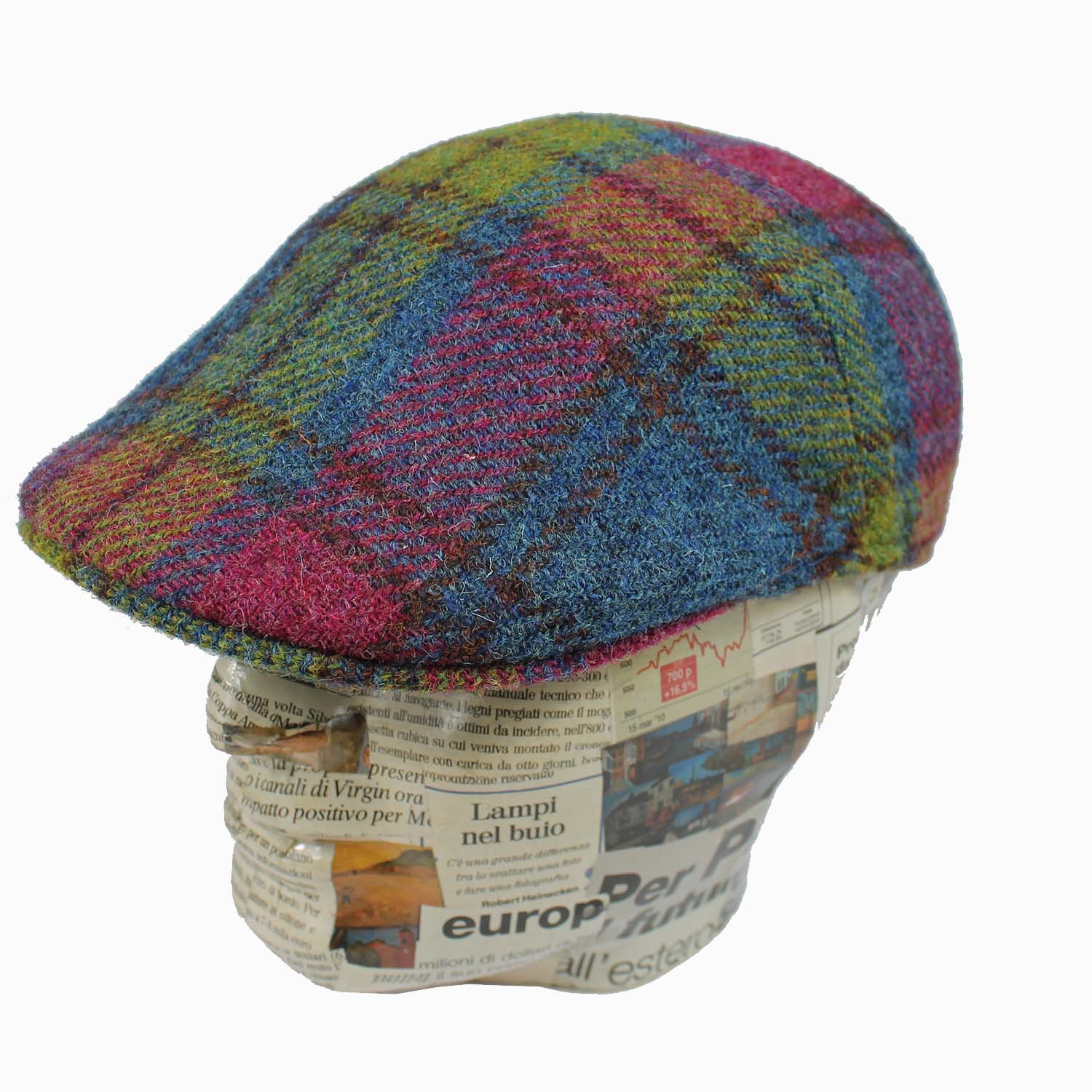 berretto-uomo-modello-coppola-fantasia-scozzese-colori-vivaci-in-harris-tweed