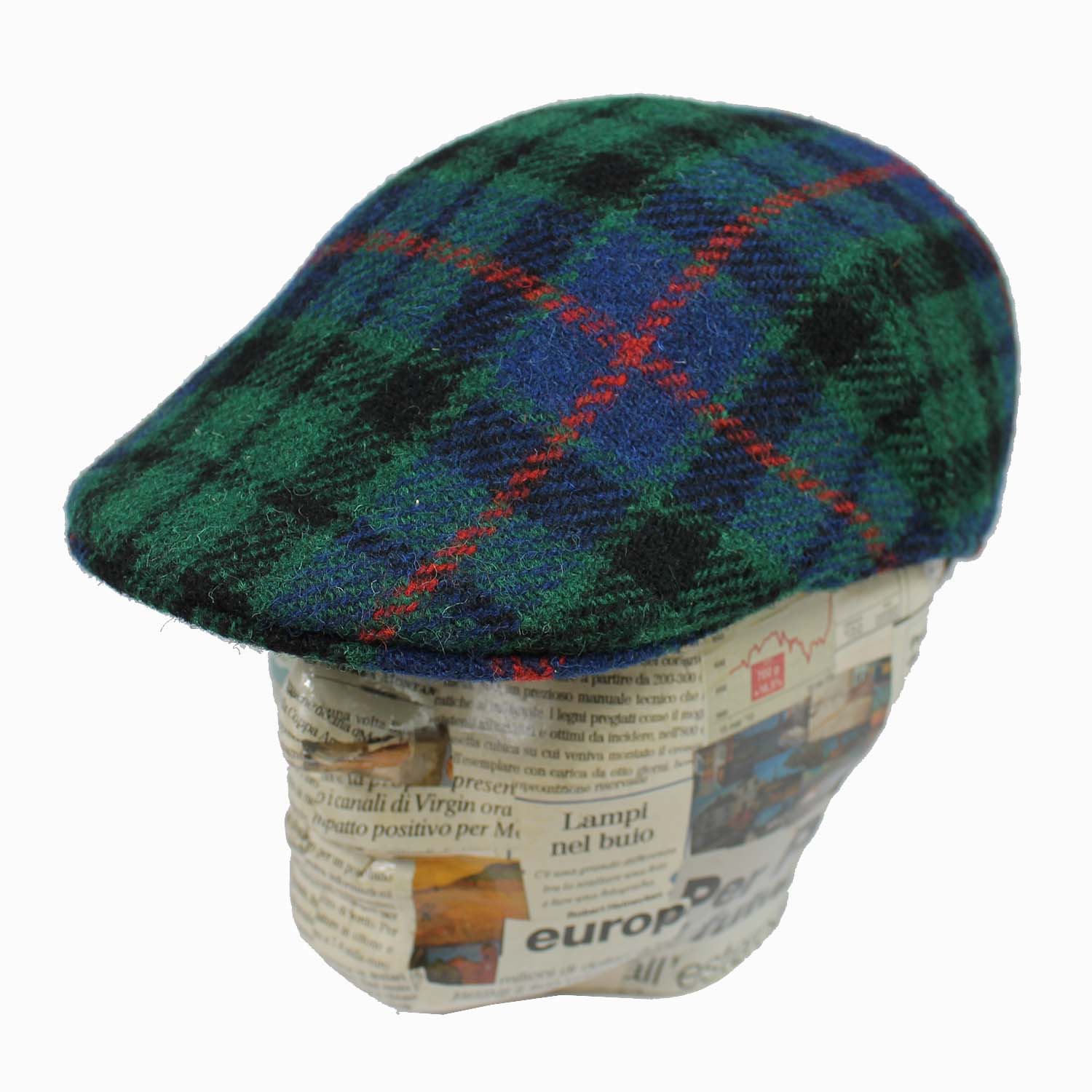 berretto-uomo-modello-coppola-fantasia-scozzese-verde-blu-nero-in-harris-tweed