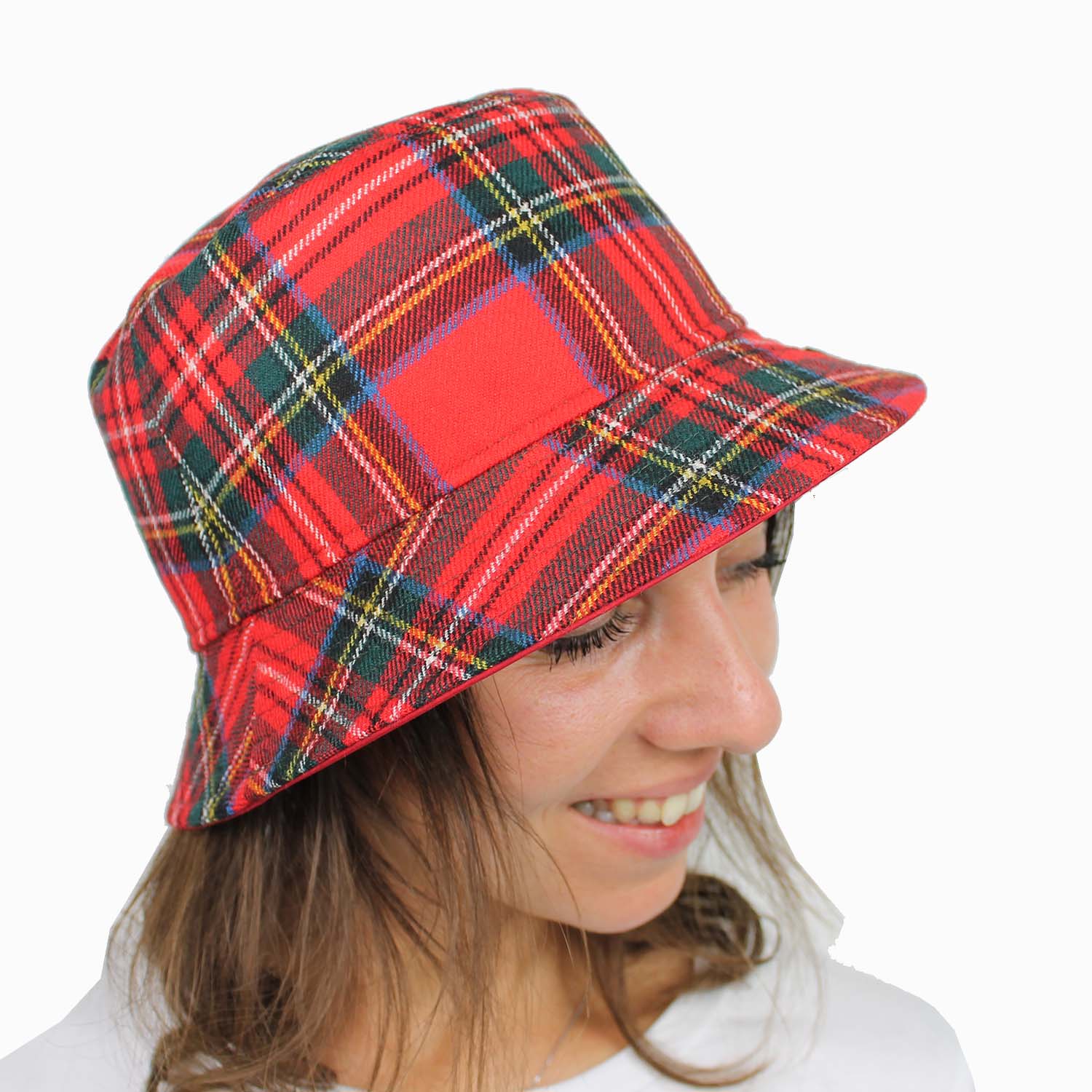 cappello-da-pescatore-bucket-hat-impermeabile-fantasia-tartan-reversibile-colore-rosso