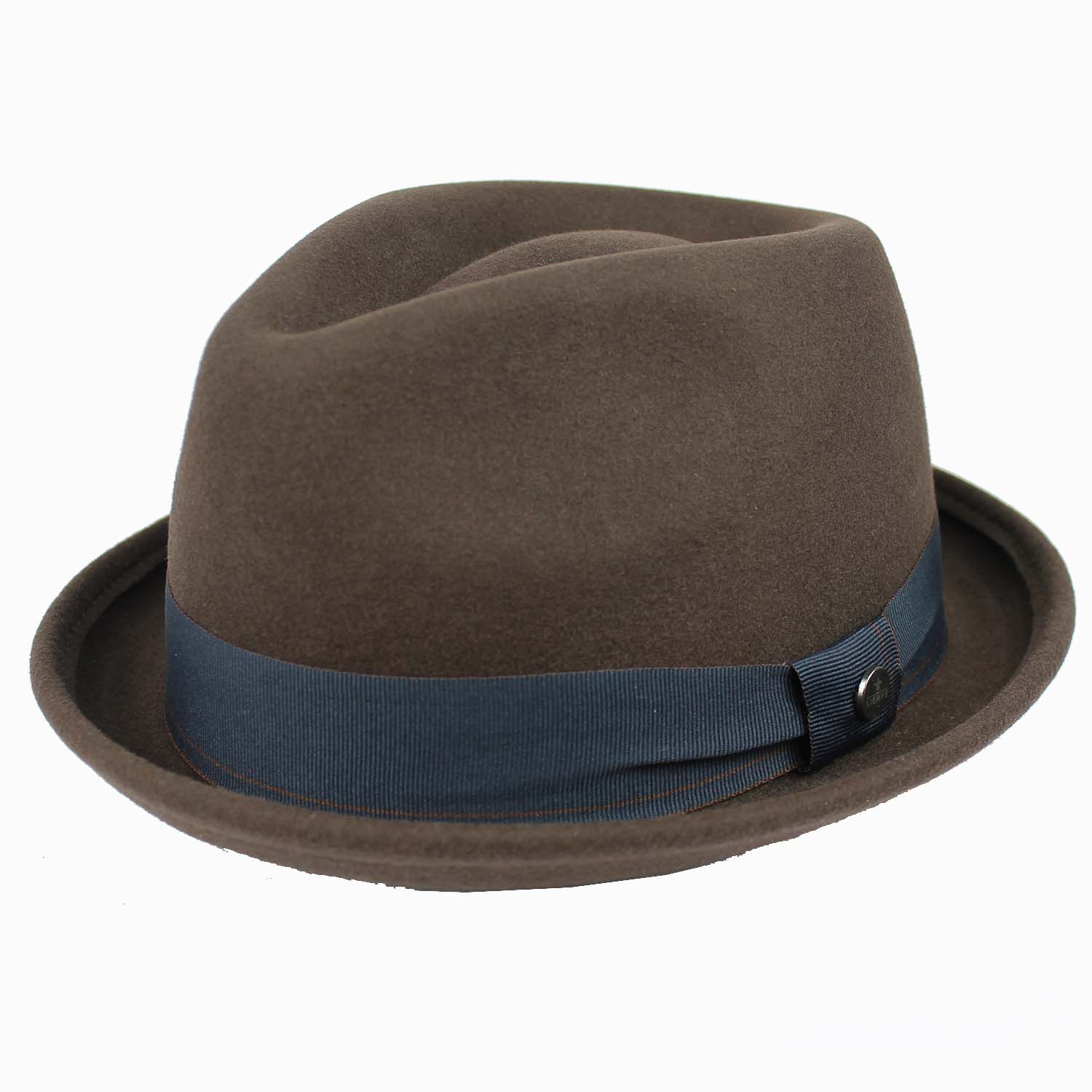 cappello-uomo-modello-pork-pie-colore-marrone-nastro-blu