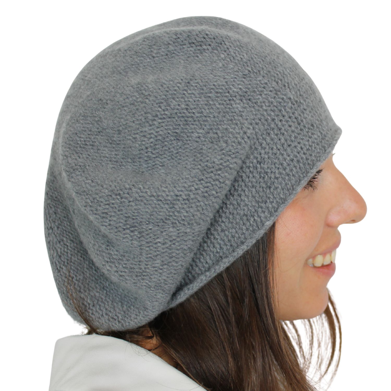 basco da donna morbido in maglia lana e cashmere colore grigio