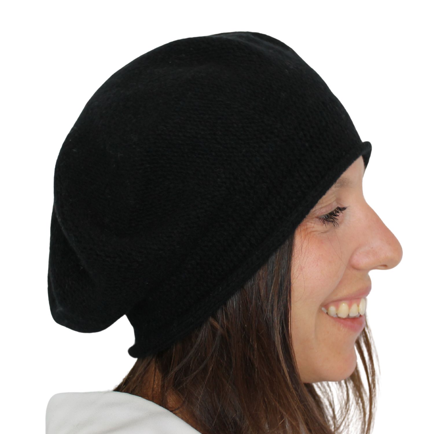 basco da donna morbido in maglia lana e cashmere colore nero