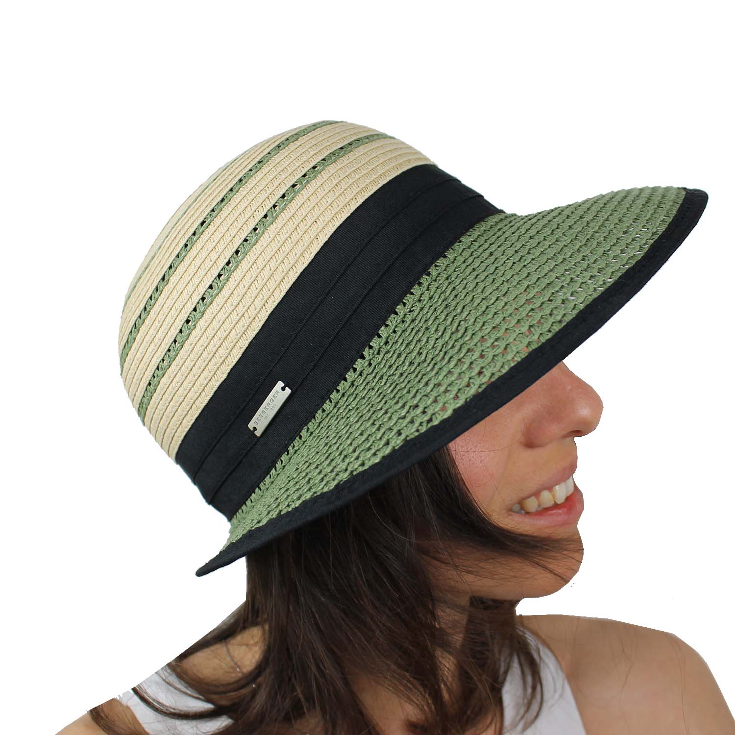 cappello-donna-estivo-con-visiera-modellabile-panna-e-verde