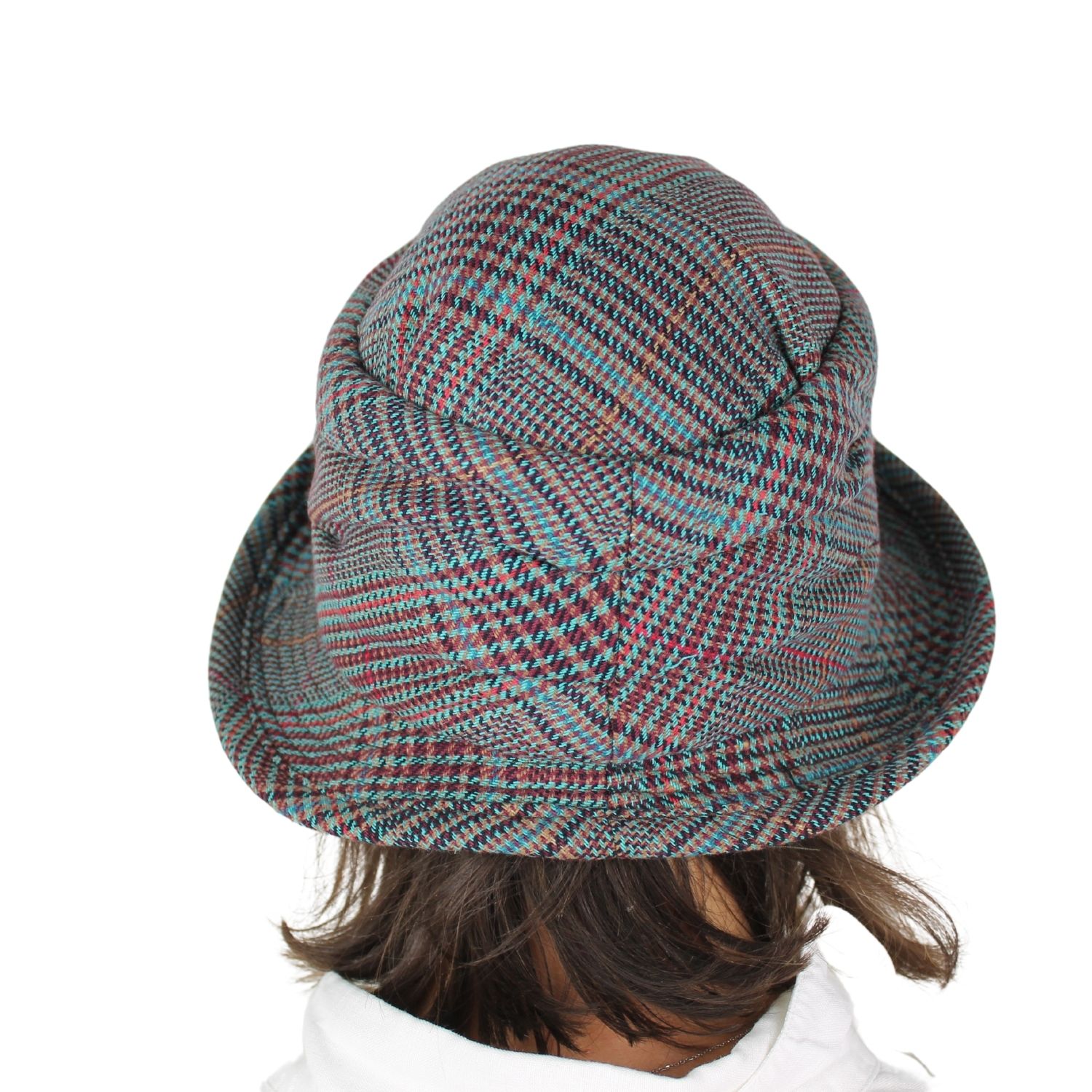 cappello-donna-marchio-grevi-in-tessuto-fantasia-principe-di-galles-colore-celeste