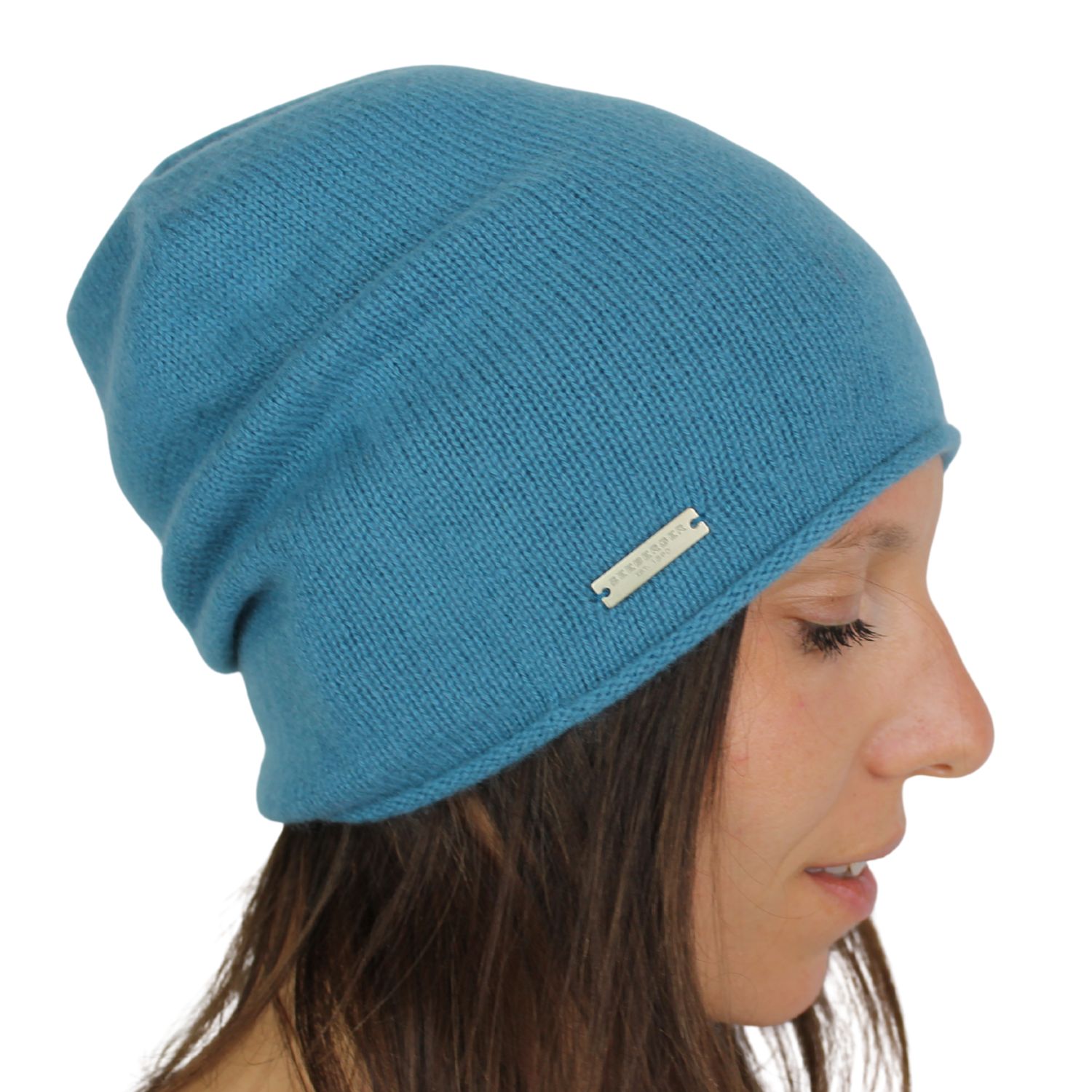 cappello modello beanie hat in puro cashmere colore azzurro