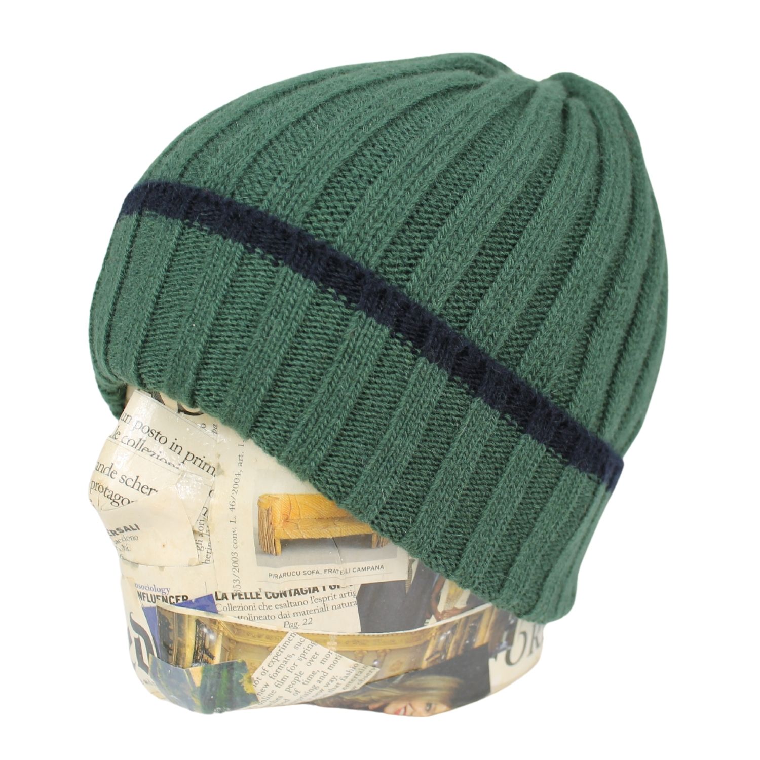 berretto-a-coste-uomo-pura-lana-colore-verde-pino-contrasto-blu