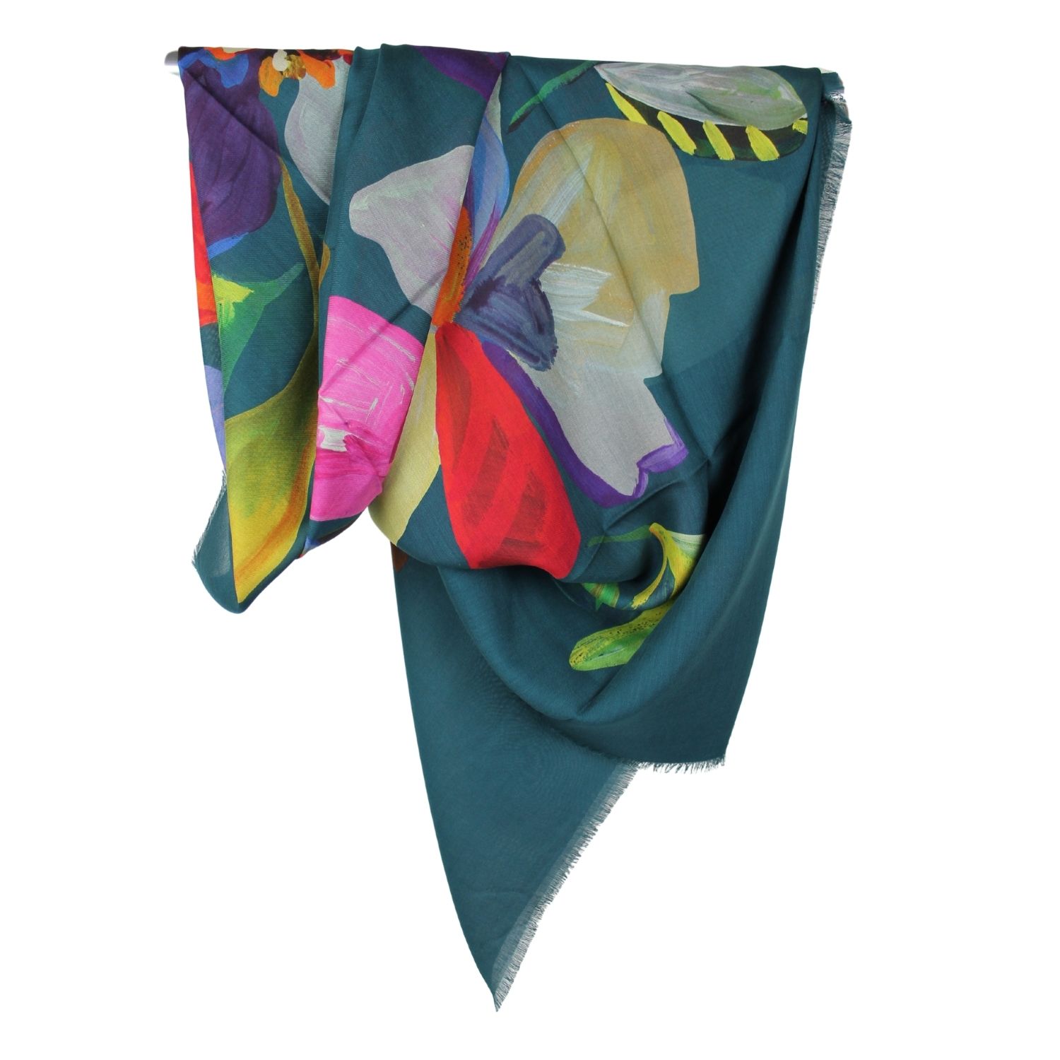 foulard-grande-modal-e-cashmere-fantasia-disegno-floreale-tonalità-petrolio