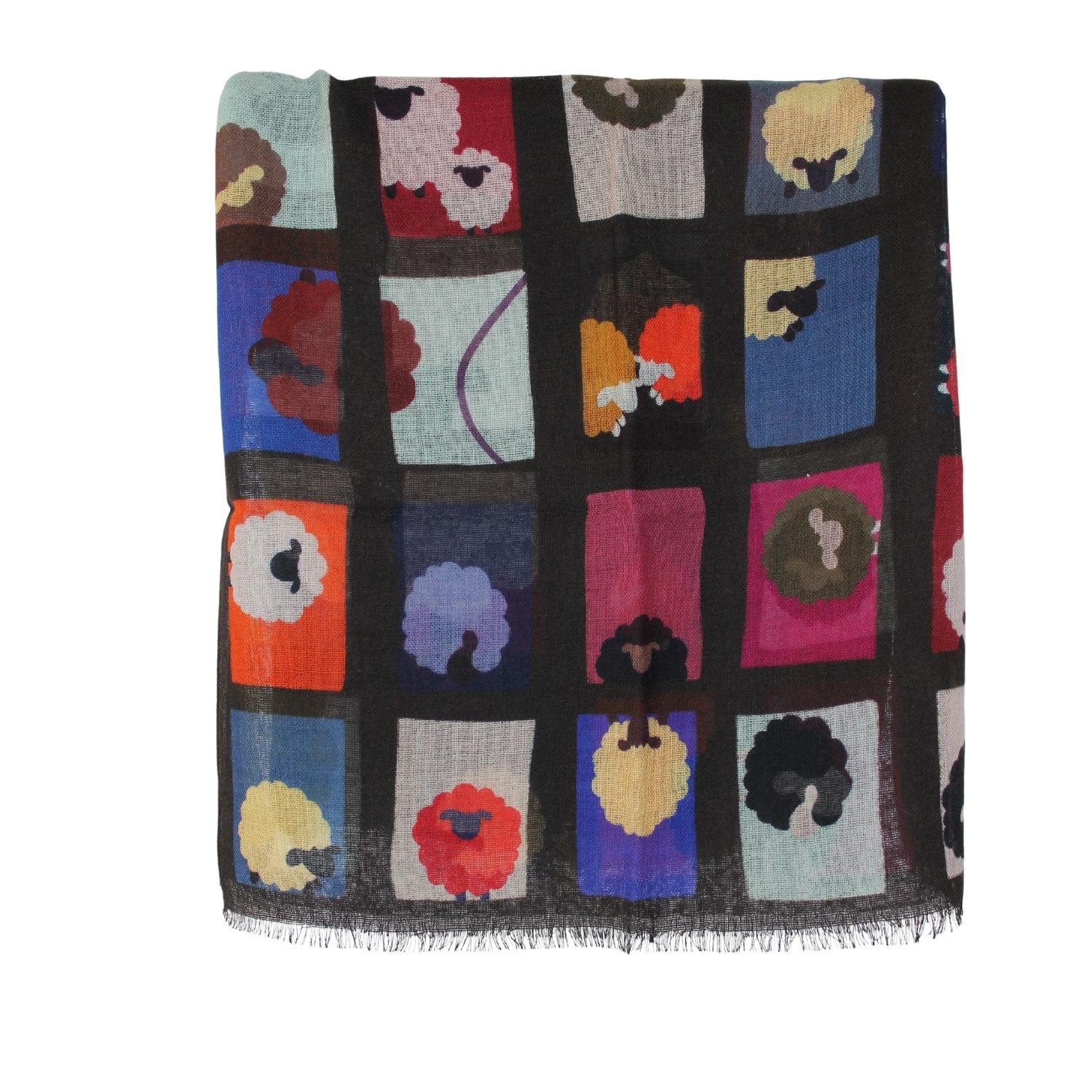 sciarpa-donna-pura-lana-tessuta-fine-fantasia-disegno-pecore-colorete-tonalità-moro