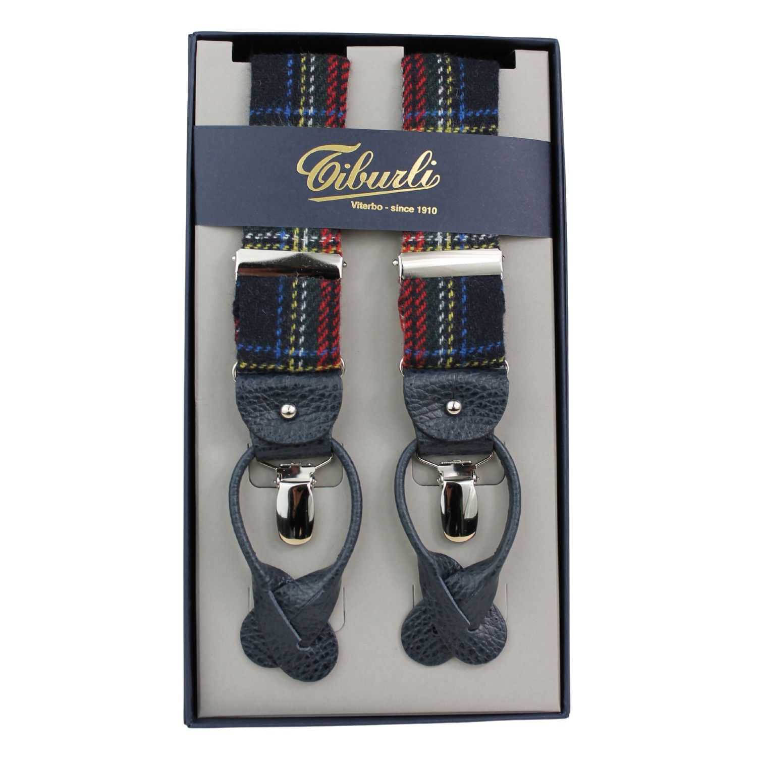 bretelle-tessuto-di-lana-fantasia-tartan-intarsi-in-pelle-blu-straccali-artigianali