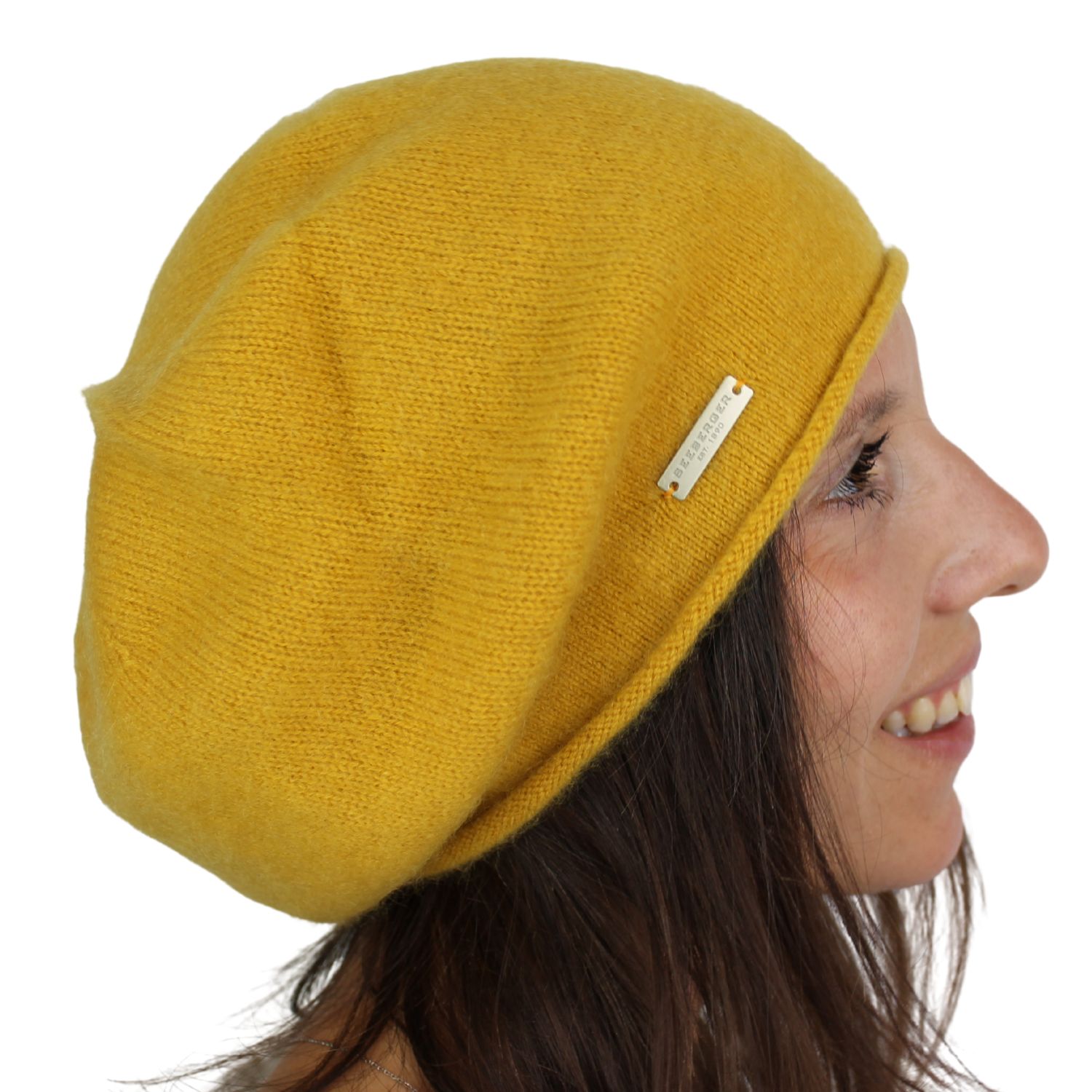 basco da donna in puro cashmere colore giallo mais