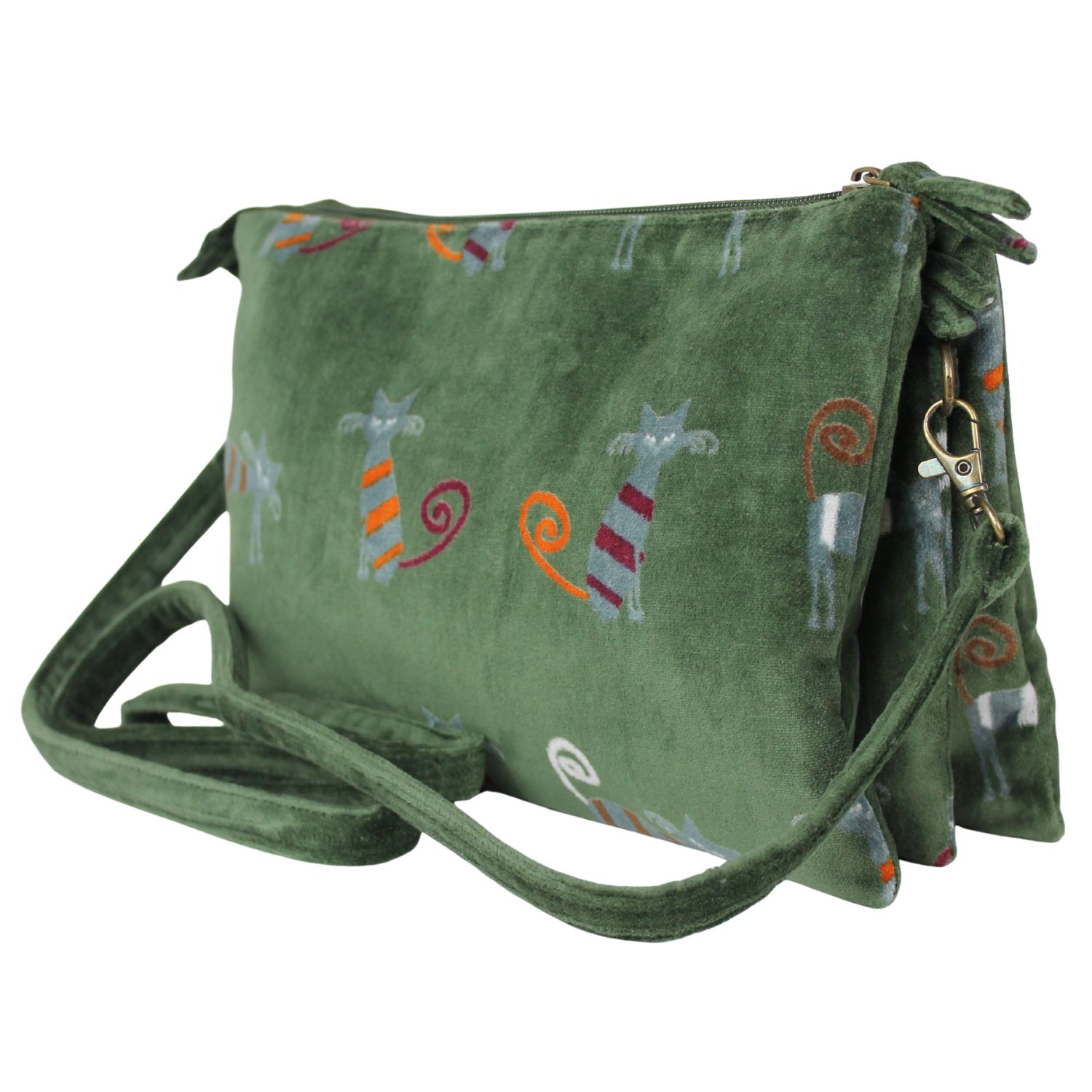 borsa-velluto-a-tracolla-colore-verde-fantasia-disegni-gatti