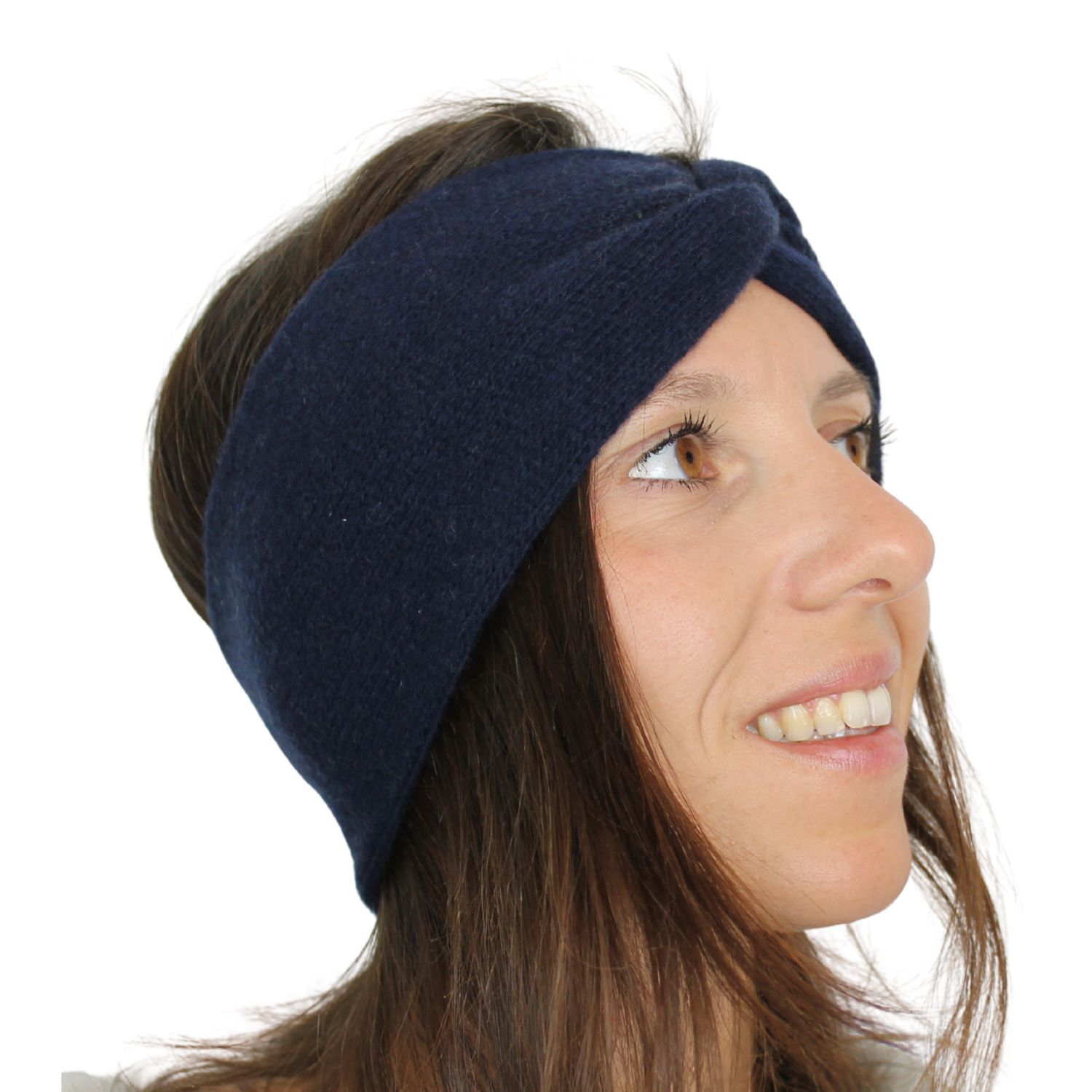 fascia per la testa in lana e cashmere colore blu