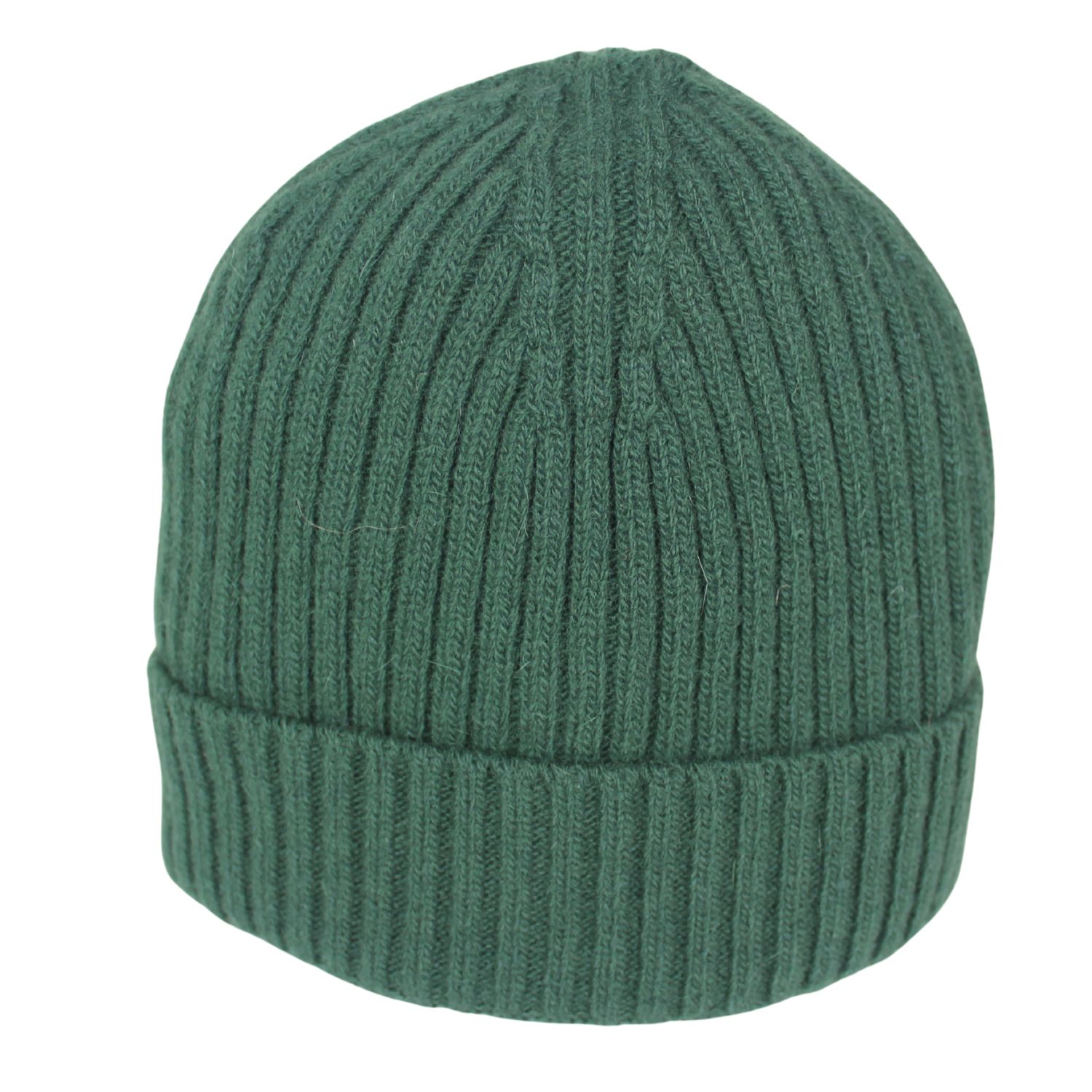 Berretto in lana e cashmere a coste con risvolto colore verde