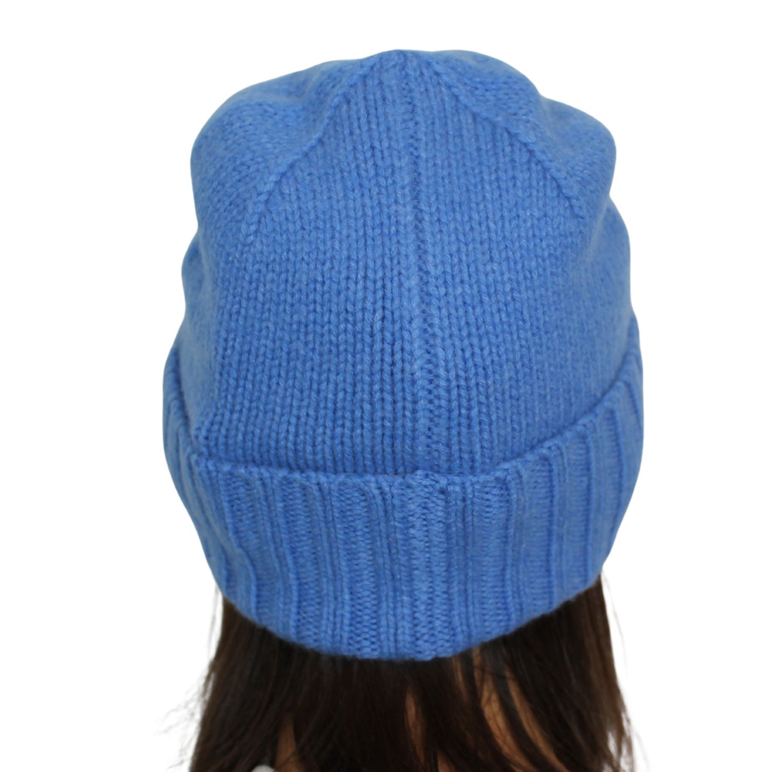 berretto con risvolto in puro cashmere 3 fili colore azzurro unisex
