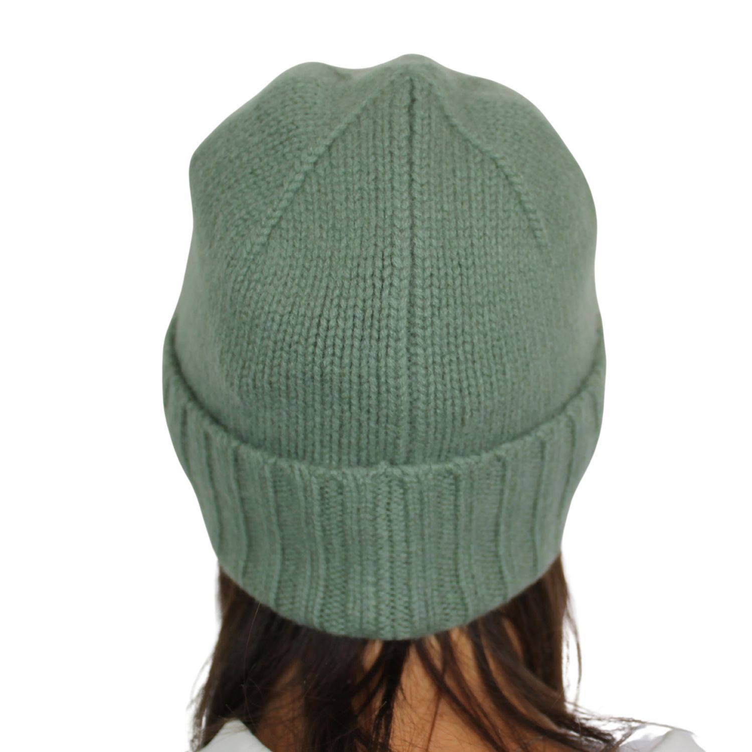 berretto unisex con risvolto in puro cashmere 3 fili colore verde oliva