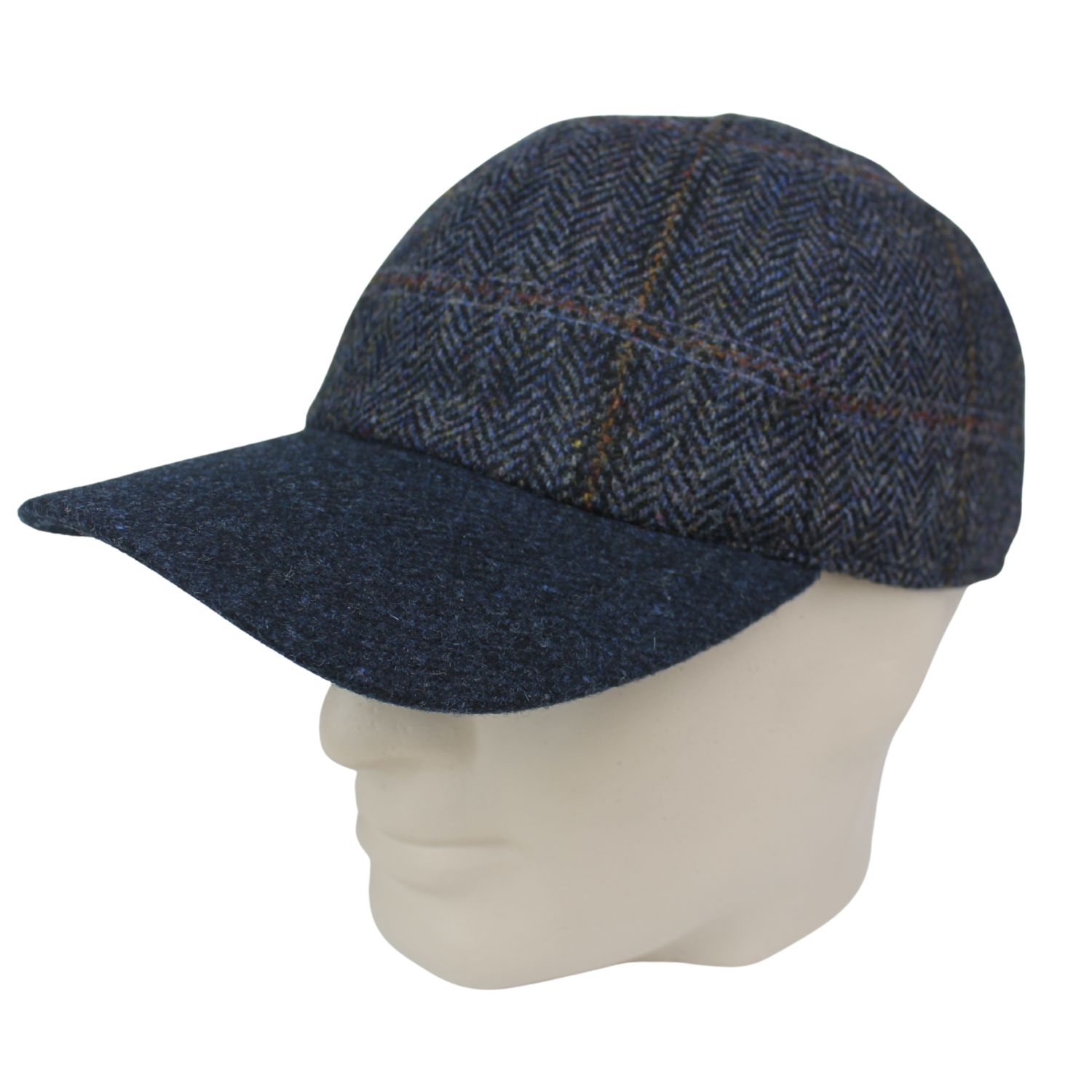 cappello baseball da uomo con paraorecchie interno in lana idrorepellente fantasia scozzese blu