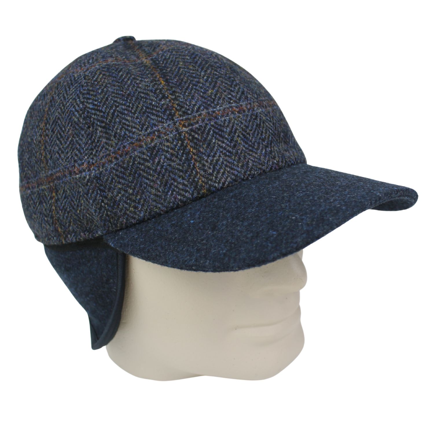 cappello baseball da uomo con paraorecchie interno in lana idrorepellente fantasia scozzese blu