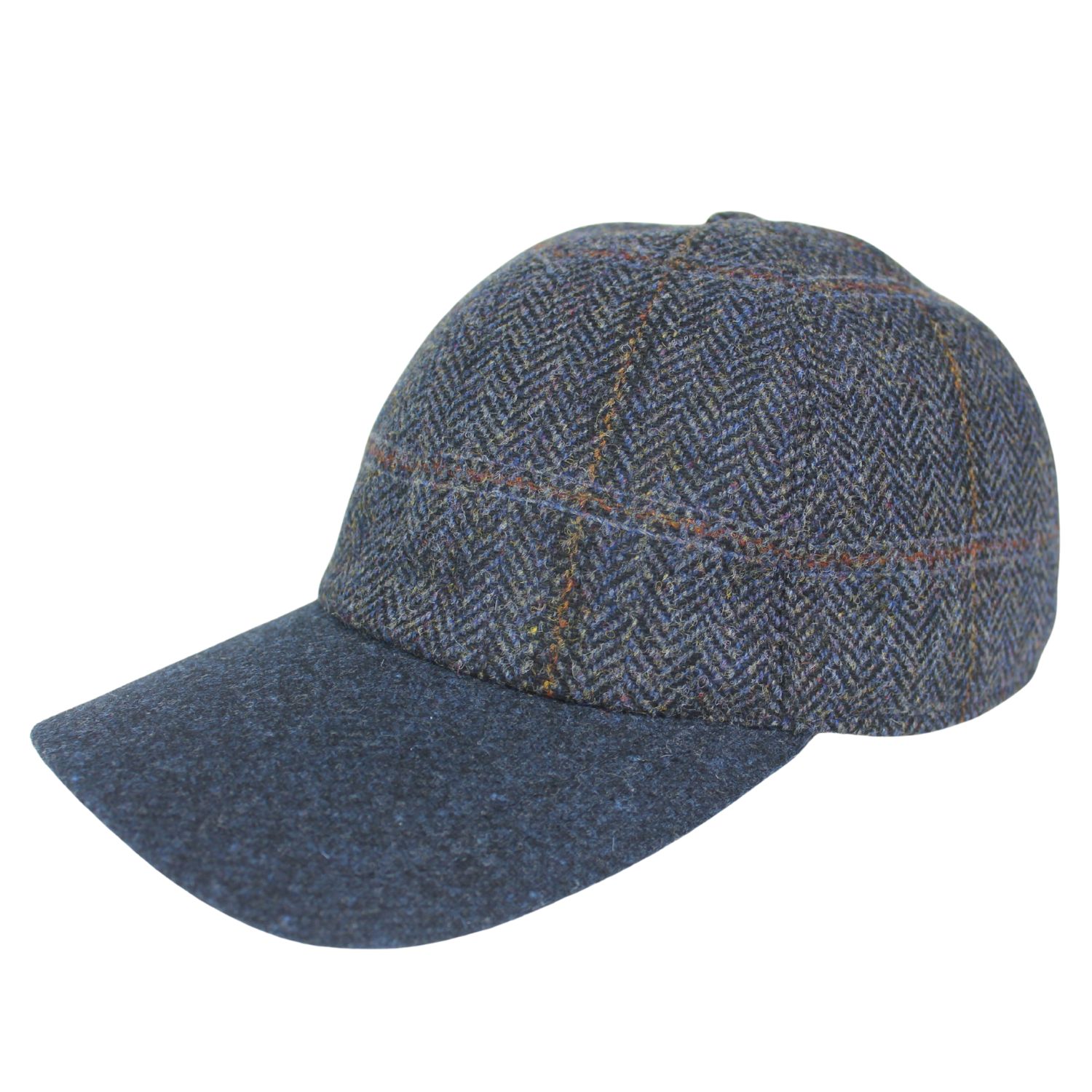 cappello baseball da uomo con paraorecchie interno in lana tweed idrorepellente fantasia scozzese blu
