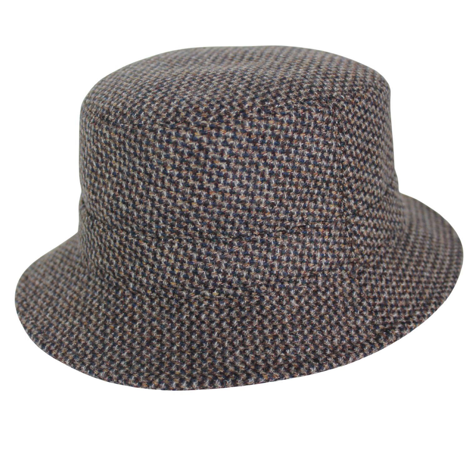 cappello da pescatore tascabile in lana fantasia tweed marrone