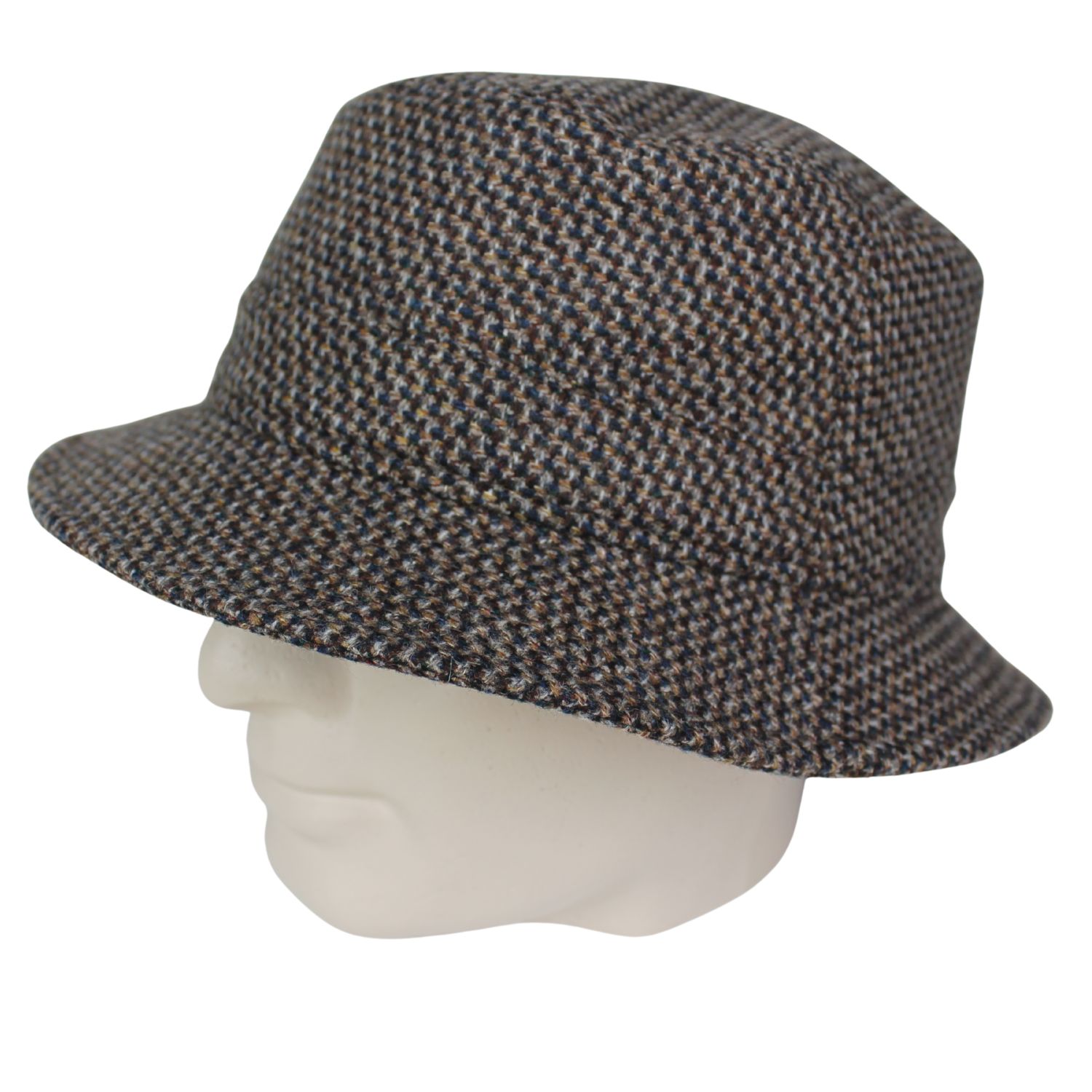 cappello da pescatore tascabile in lana fantasia tweed marrone