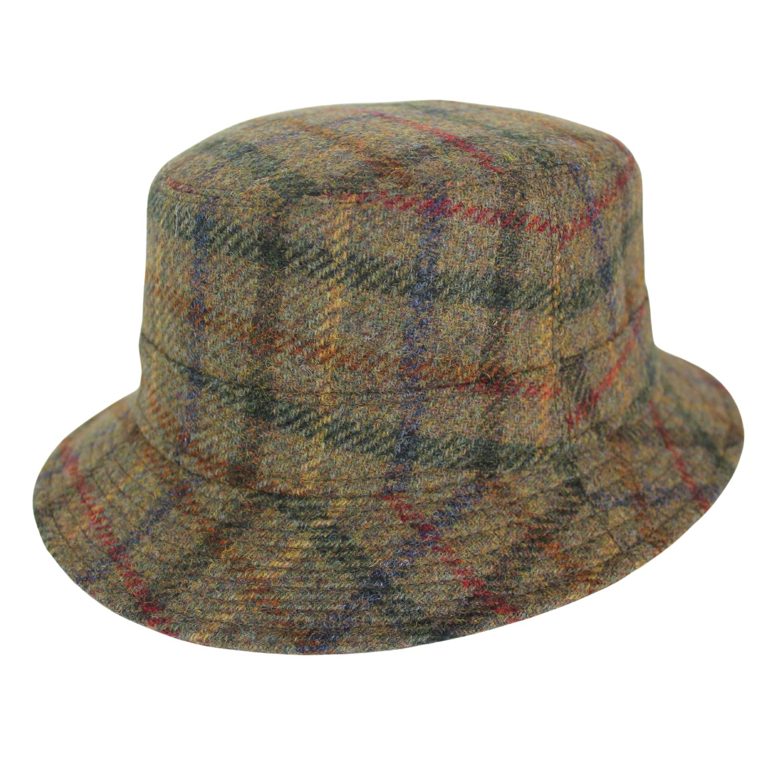 cappello da pescatore tascabile in lana harris tweed fantasia quadri verde