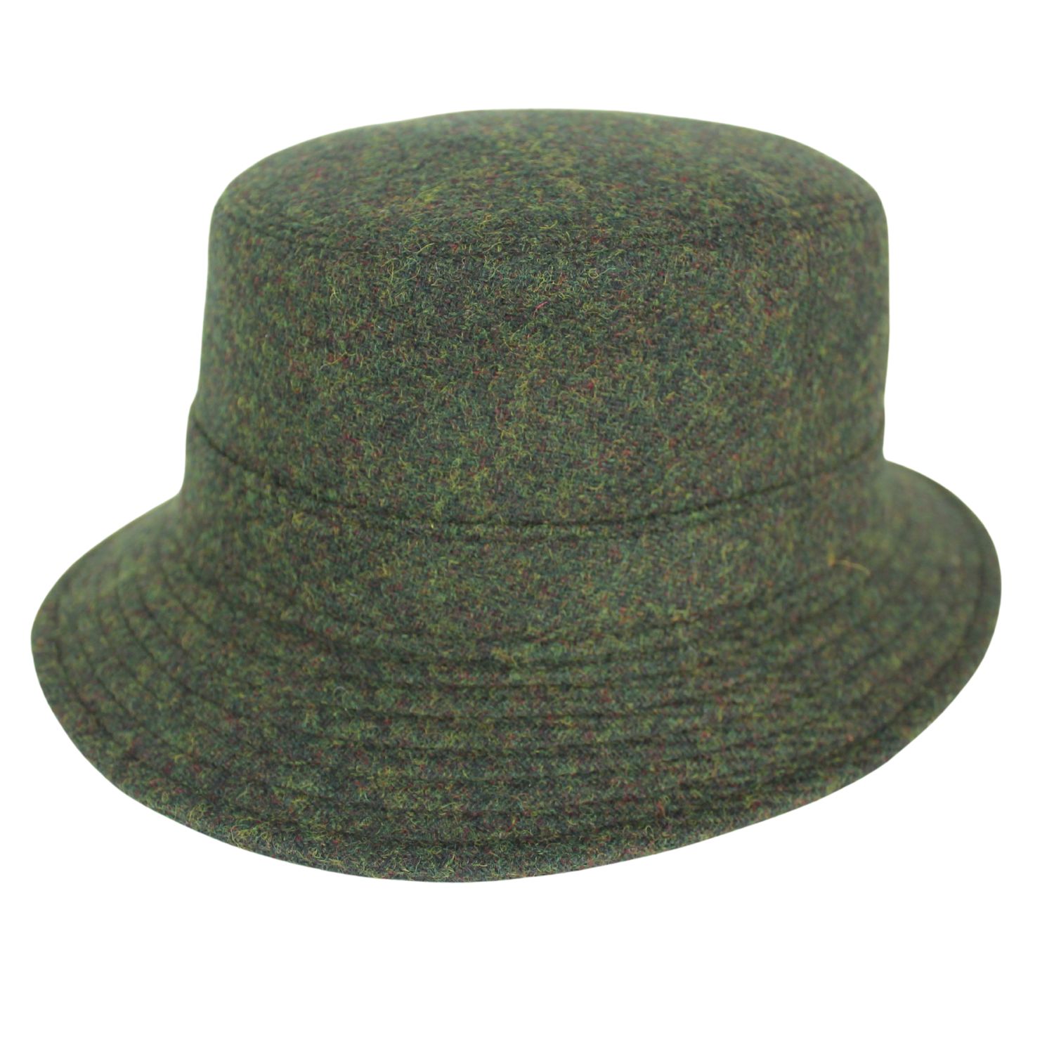 cappello da pescatore tascabile in lana harris tweed verde