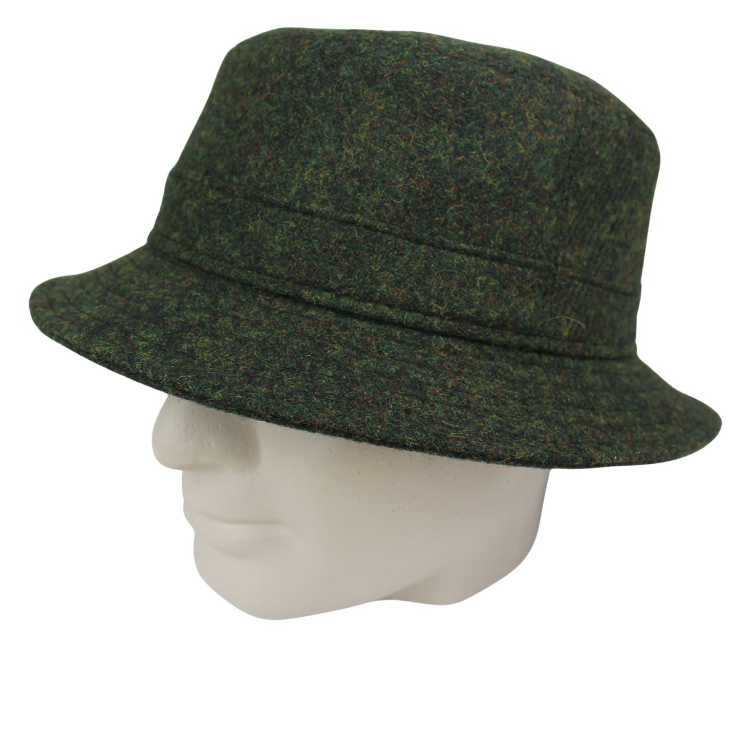 cappello da pescatore tascabile in lana harris tweed verde