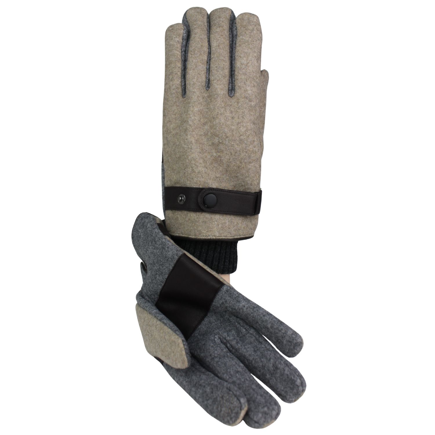 Guanto da uomo touch in tessuto beige grigio foderato internamente inserti e sottopalmo in pelle