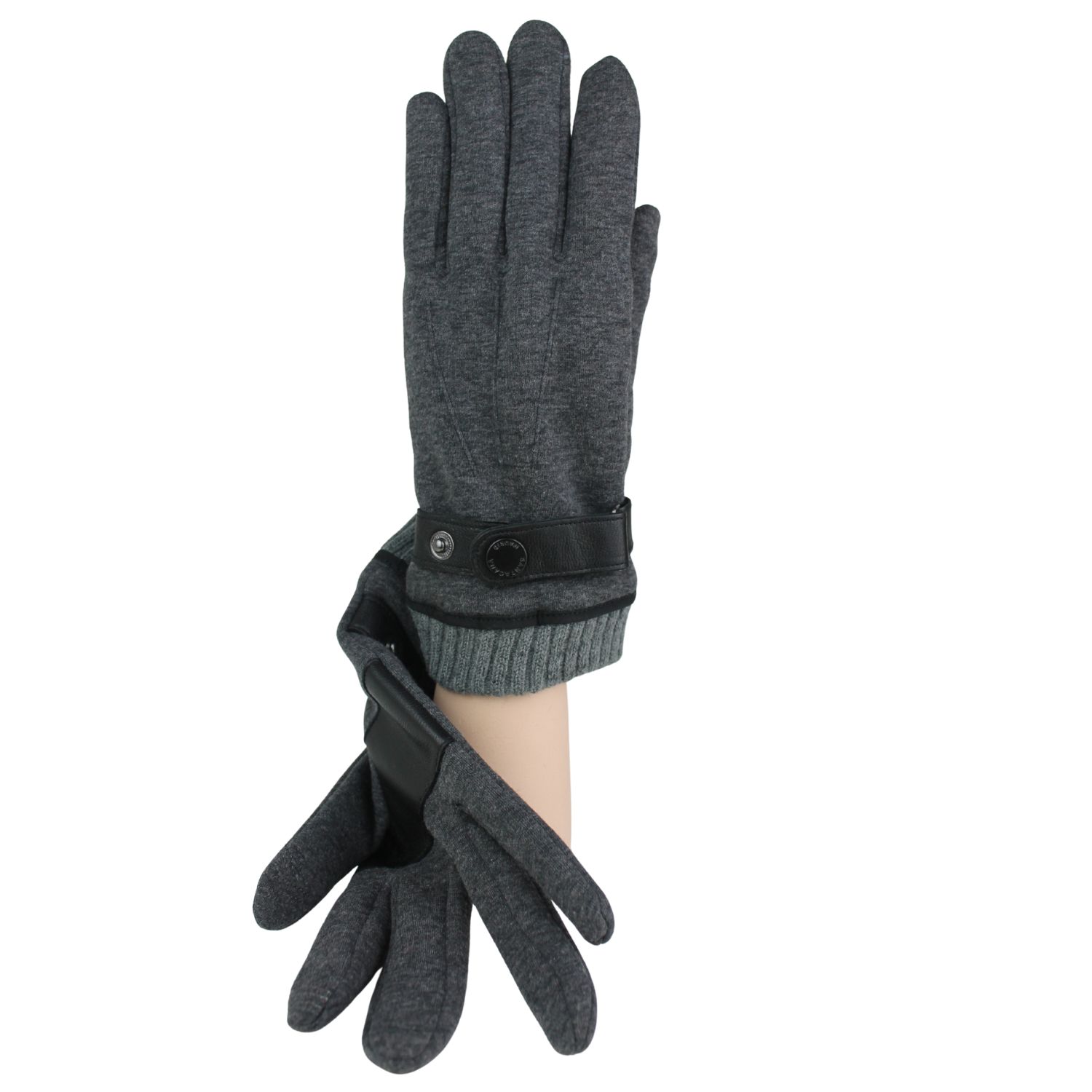 Guanto da uomo touch in tessuto grigio foderato internamente inserti e sottopalmo in pelle