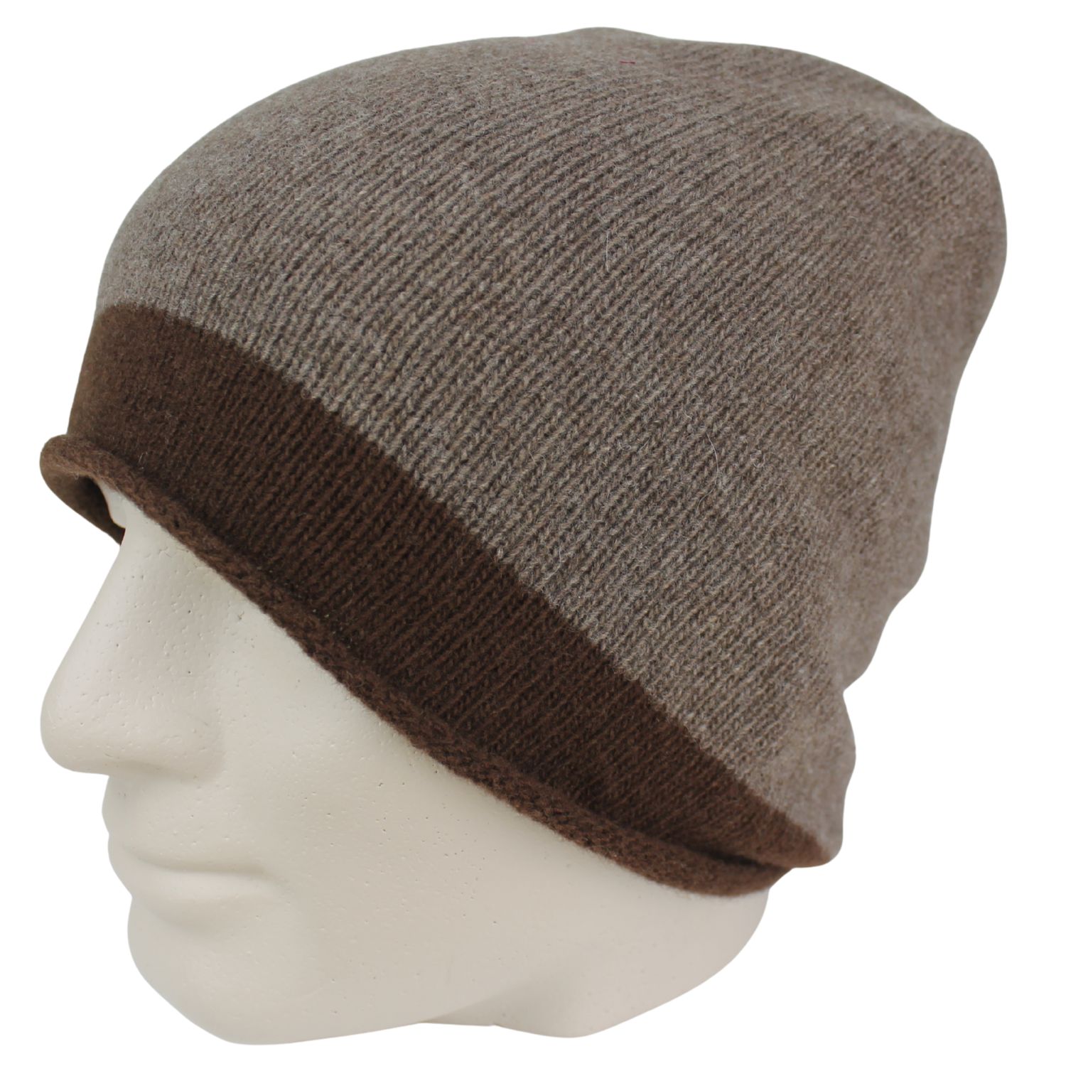 beanie hat in lana e cashmere bicolore legno e marrone