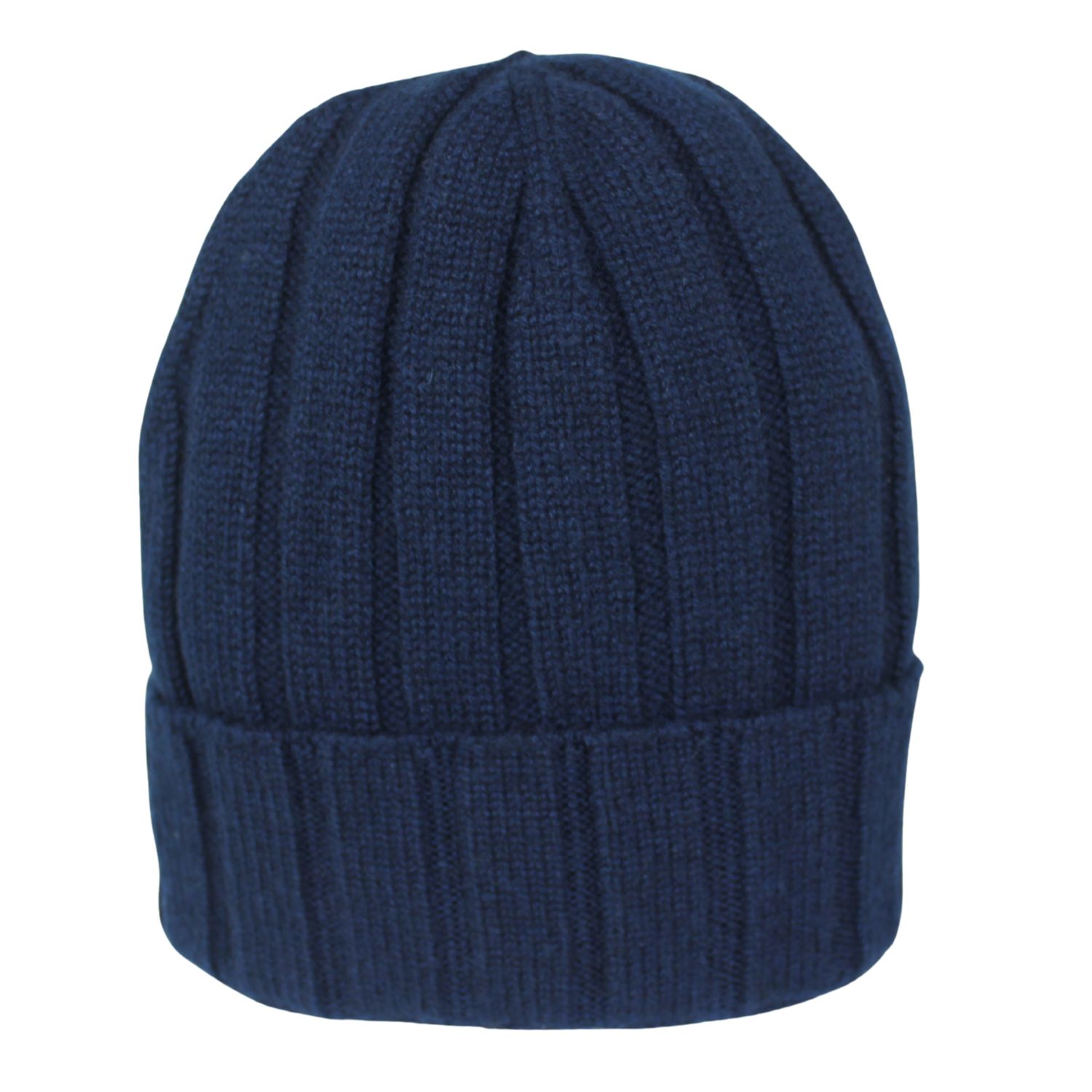 cuffia in puro cashmere a costa larga colore blu notturno
