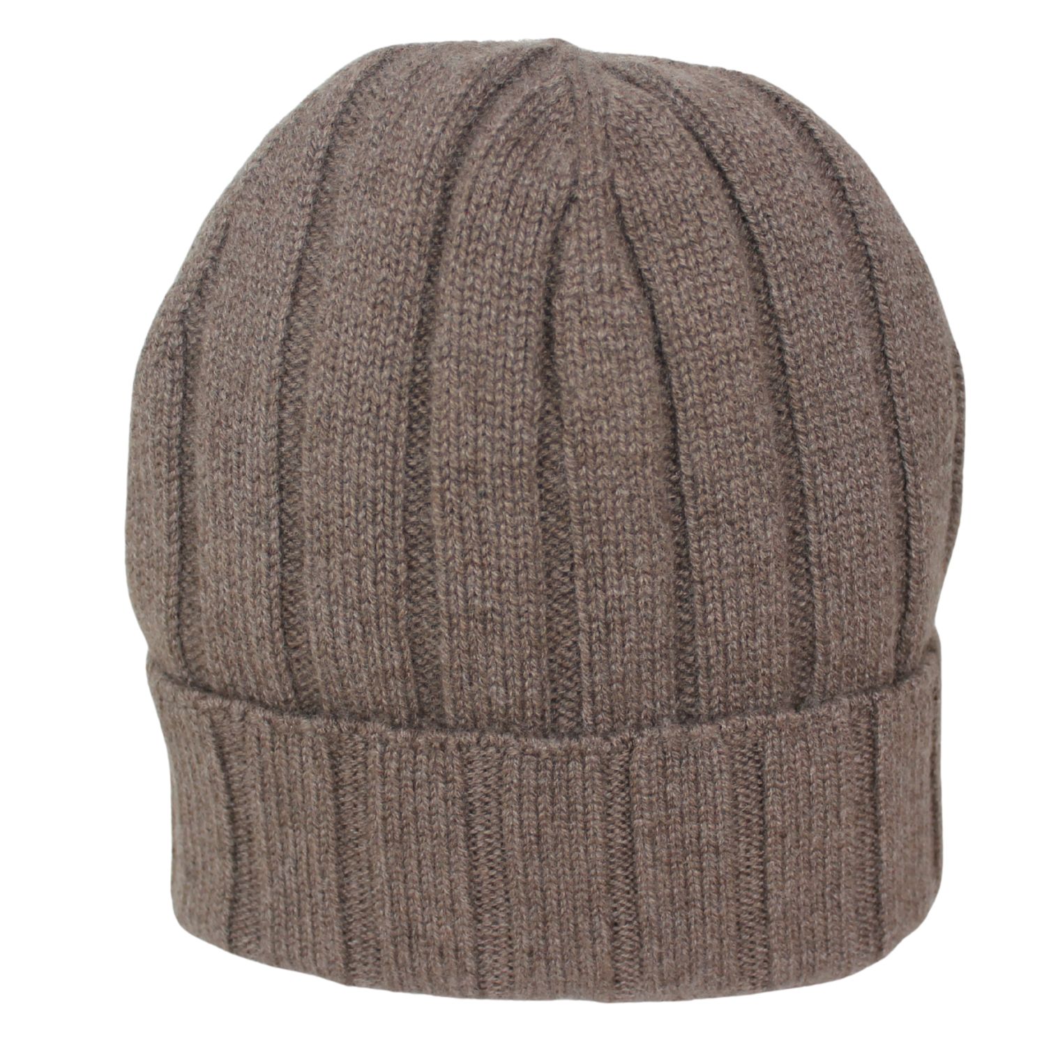 cuffia in puro cashmere a costa larga colore legno