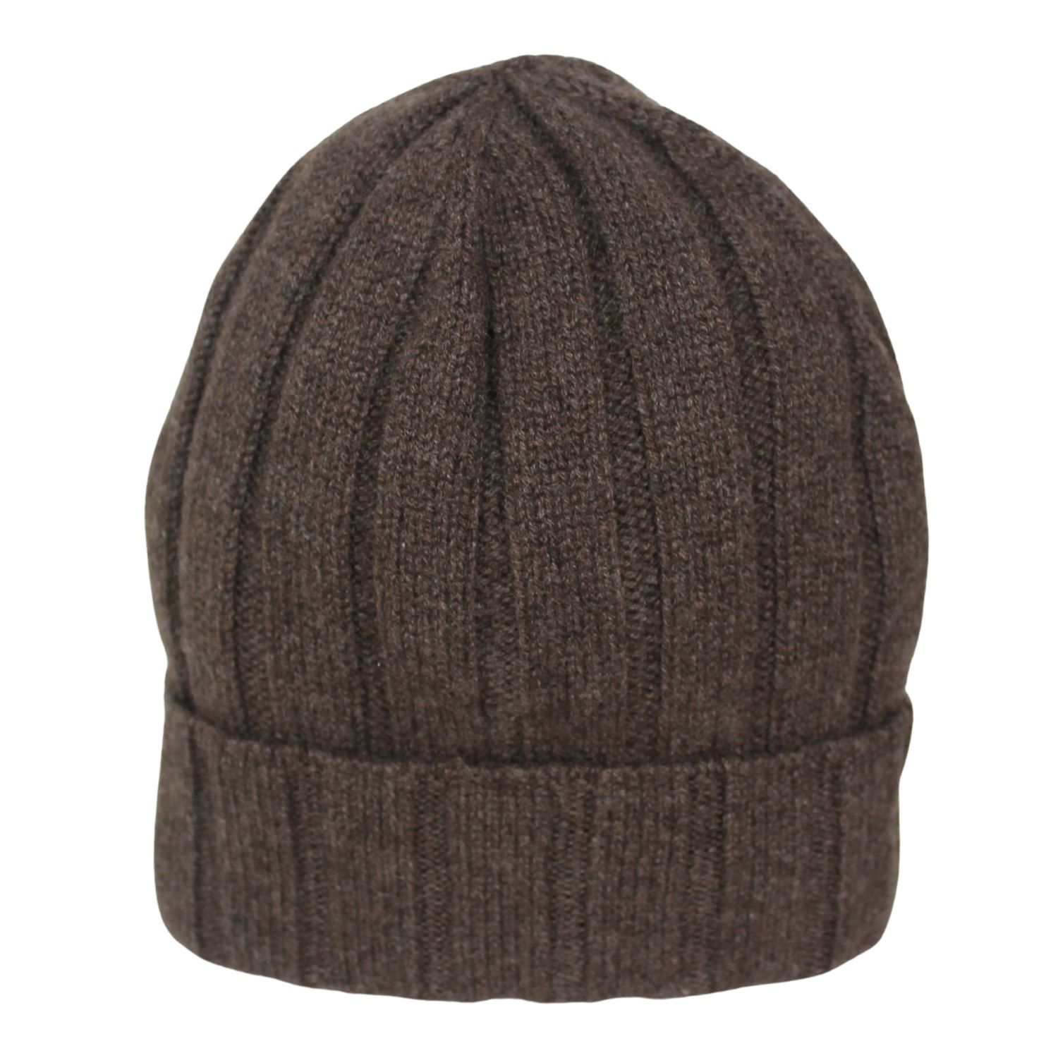 cuffia in puro cashmere a costa larga colore marrone