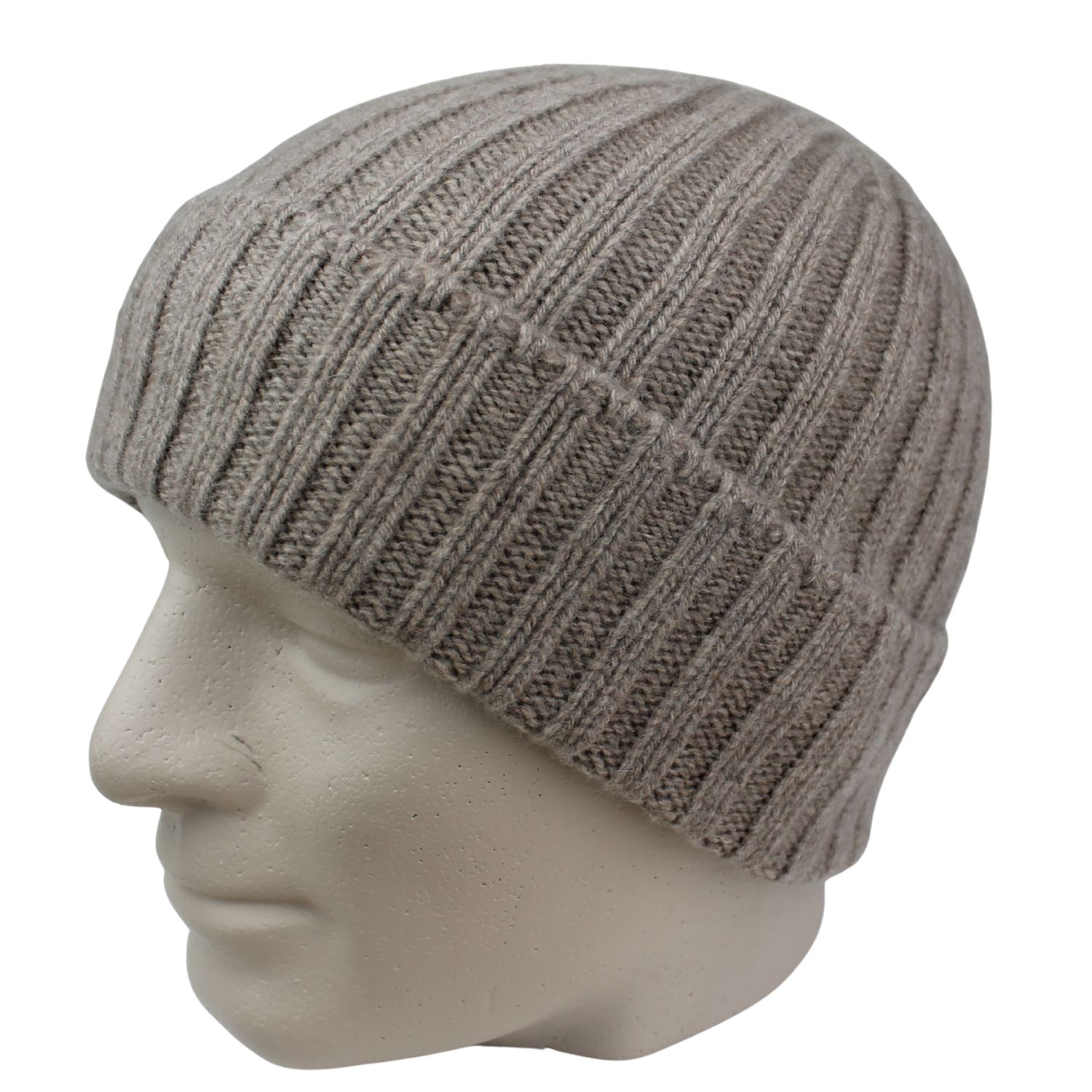 cuffia in puro cashmere a coste colore beige corda