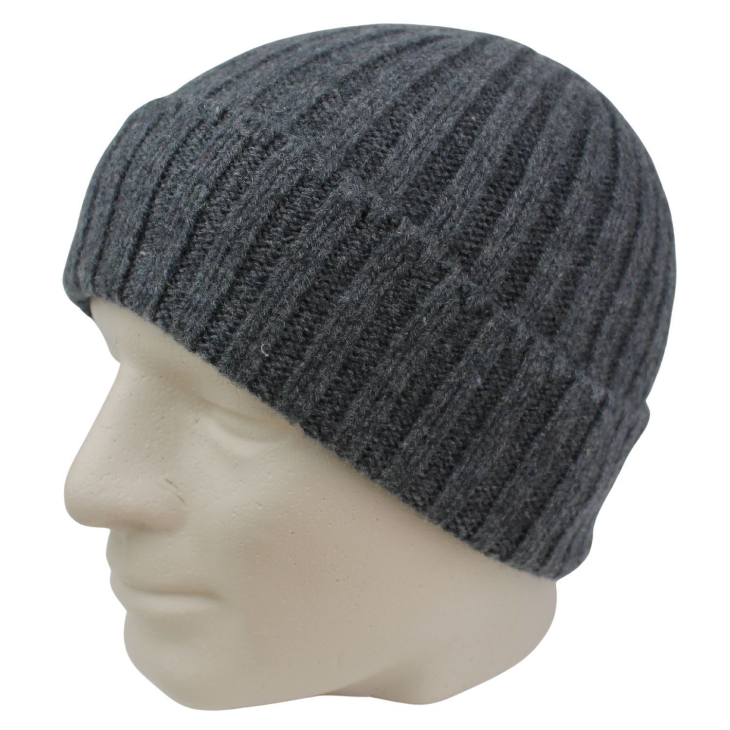 cuffia in puro cashmere a coste colore grigio antracite