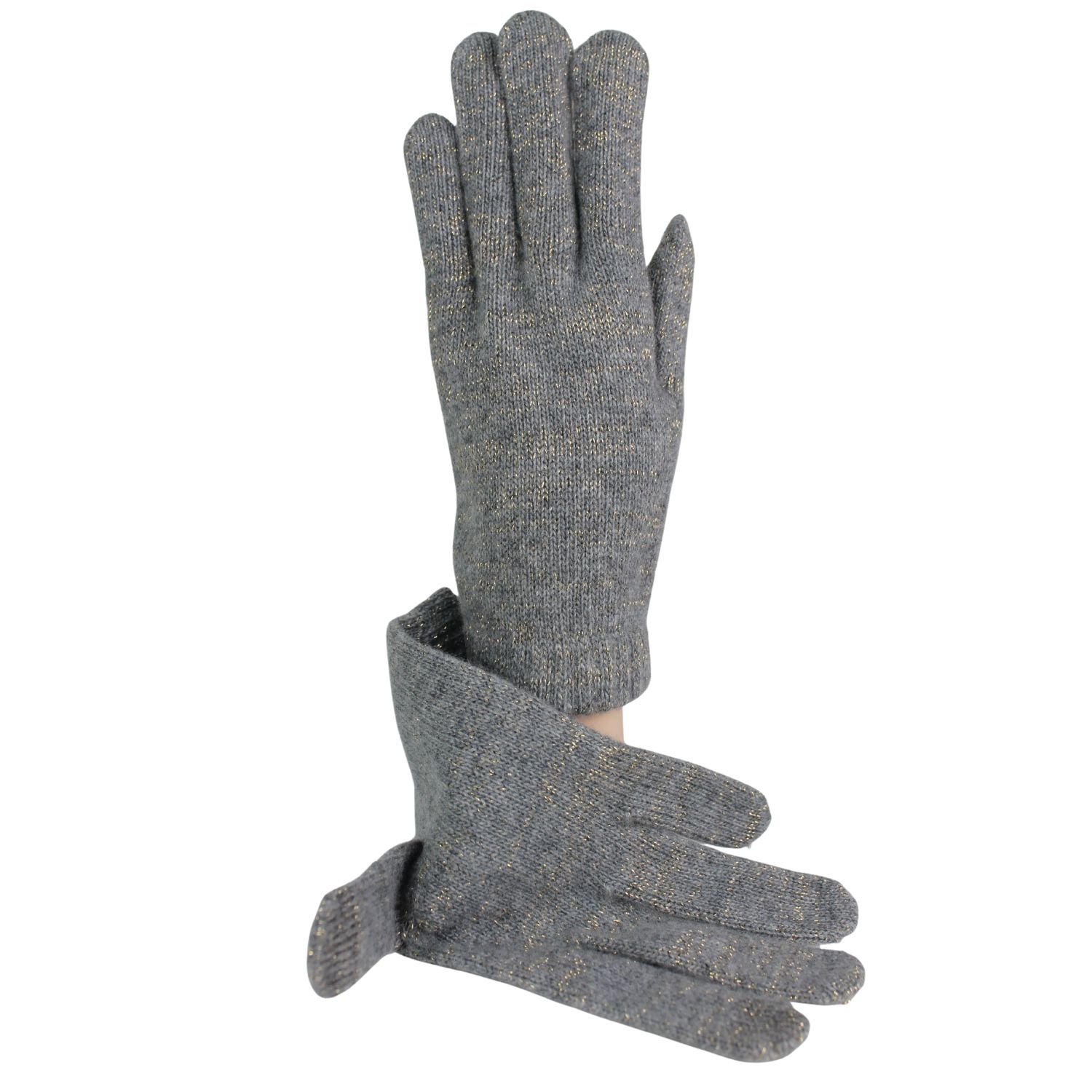 guanto da donna in lana e cashmere colore grigio con lurex oro