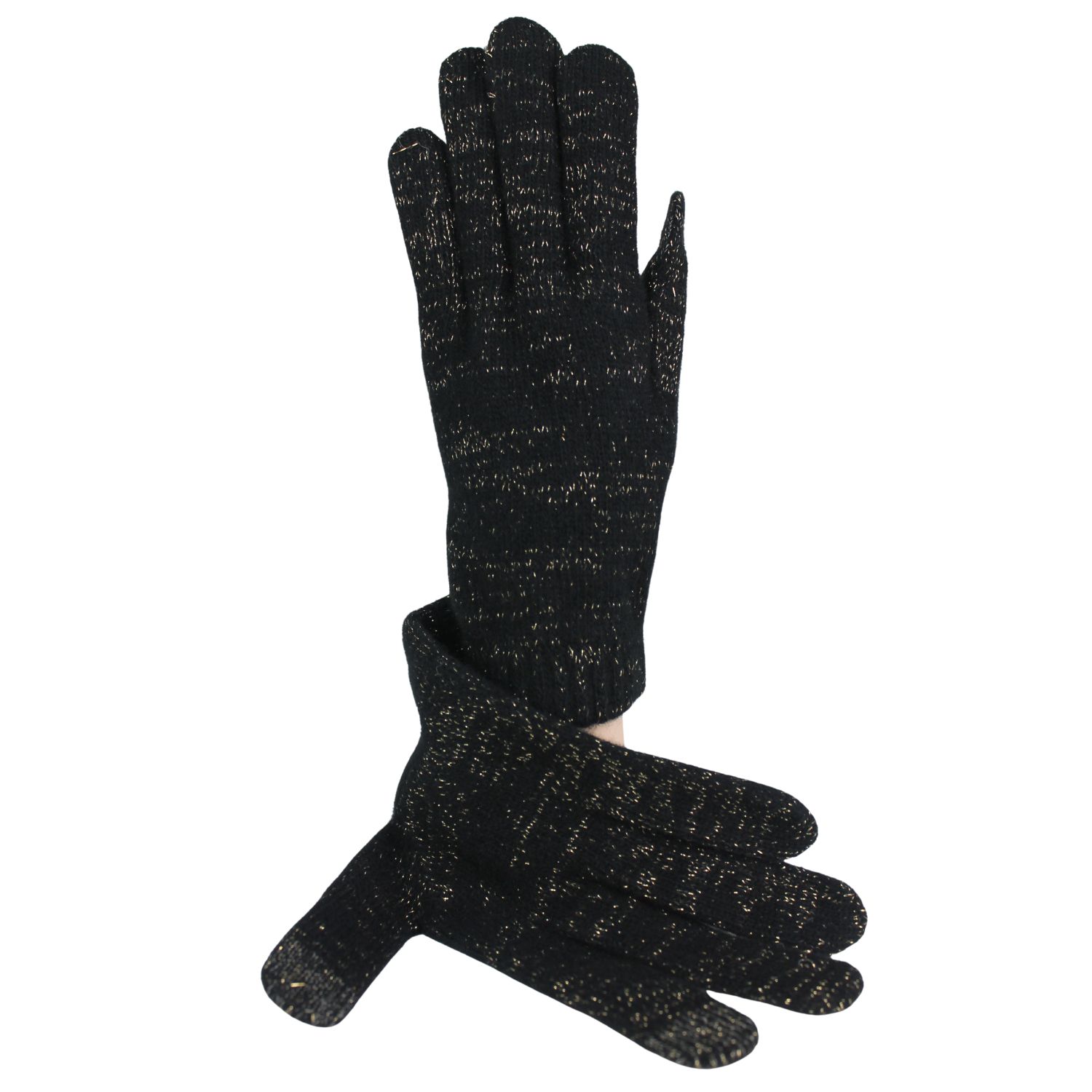 guanto da donna in lana e cashmere colore nero con lurex oro