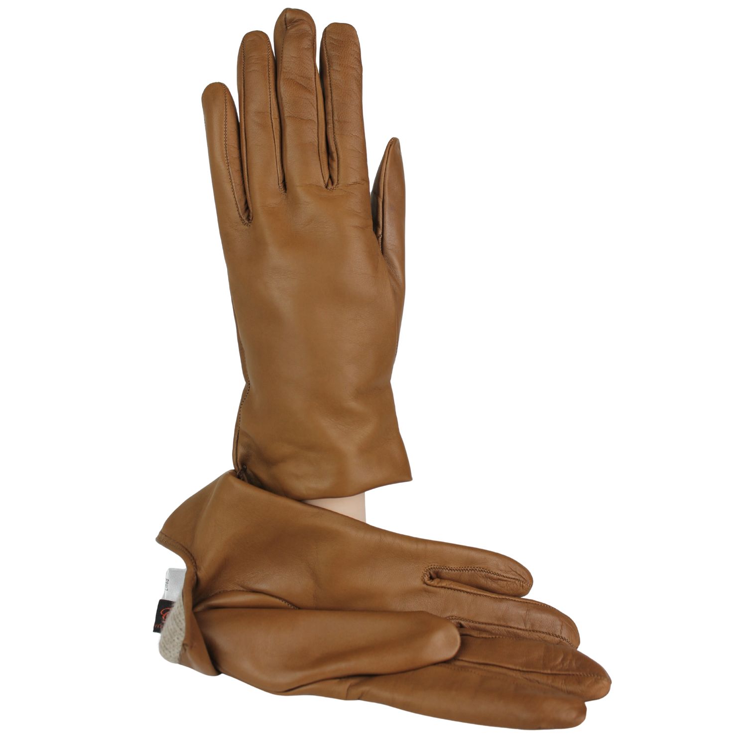 guanto da donna in pelle colore cammello foderati in puro cashmere