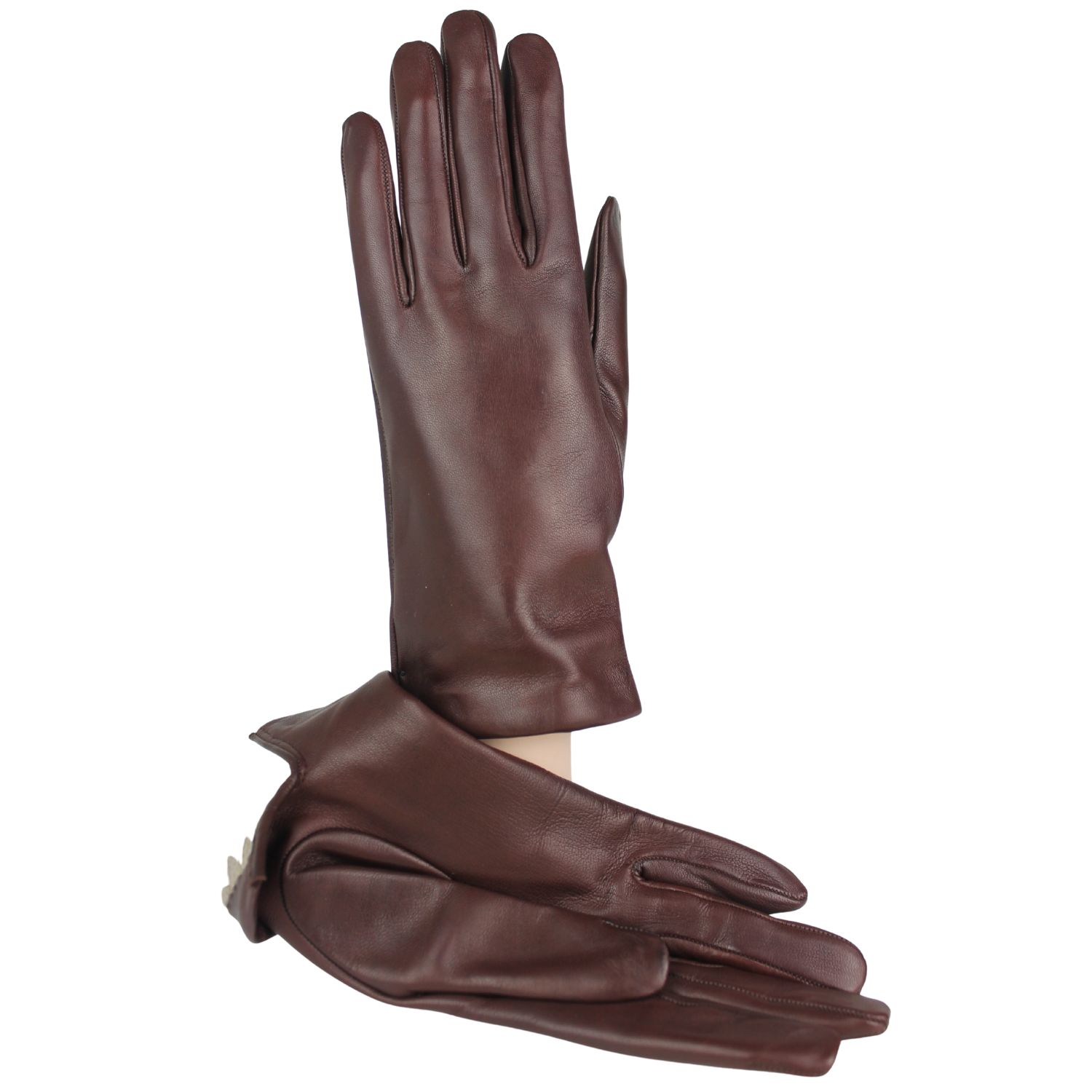 guanto da donna in pelle colore marrone foderato in puro cashmere