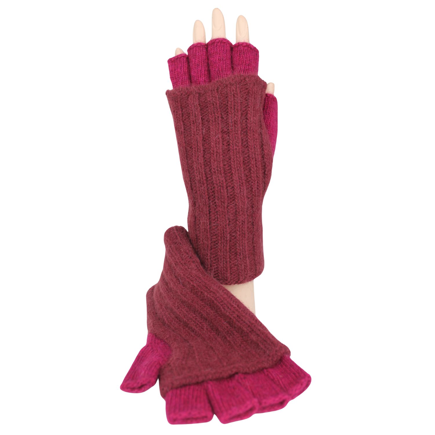 guanto da donna mezze dita in lana e cashmere colore magenta