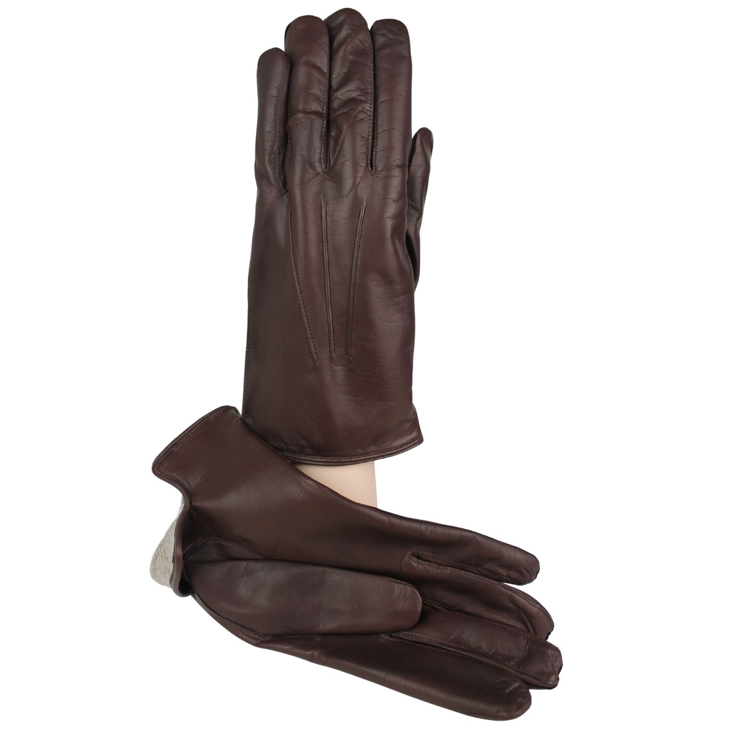 guanto da uomo in pelle colore marrone con elastico sotto foderato in puro cashmere