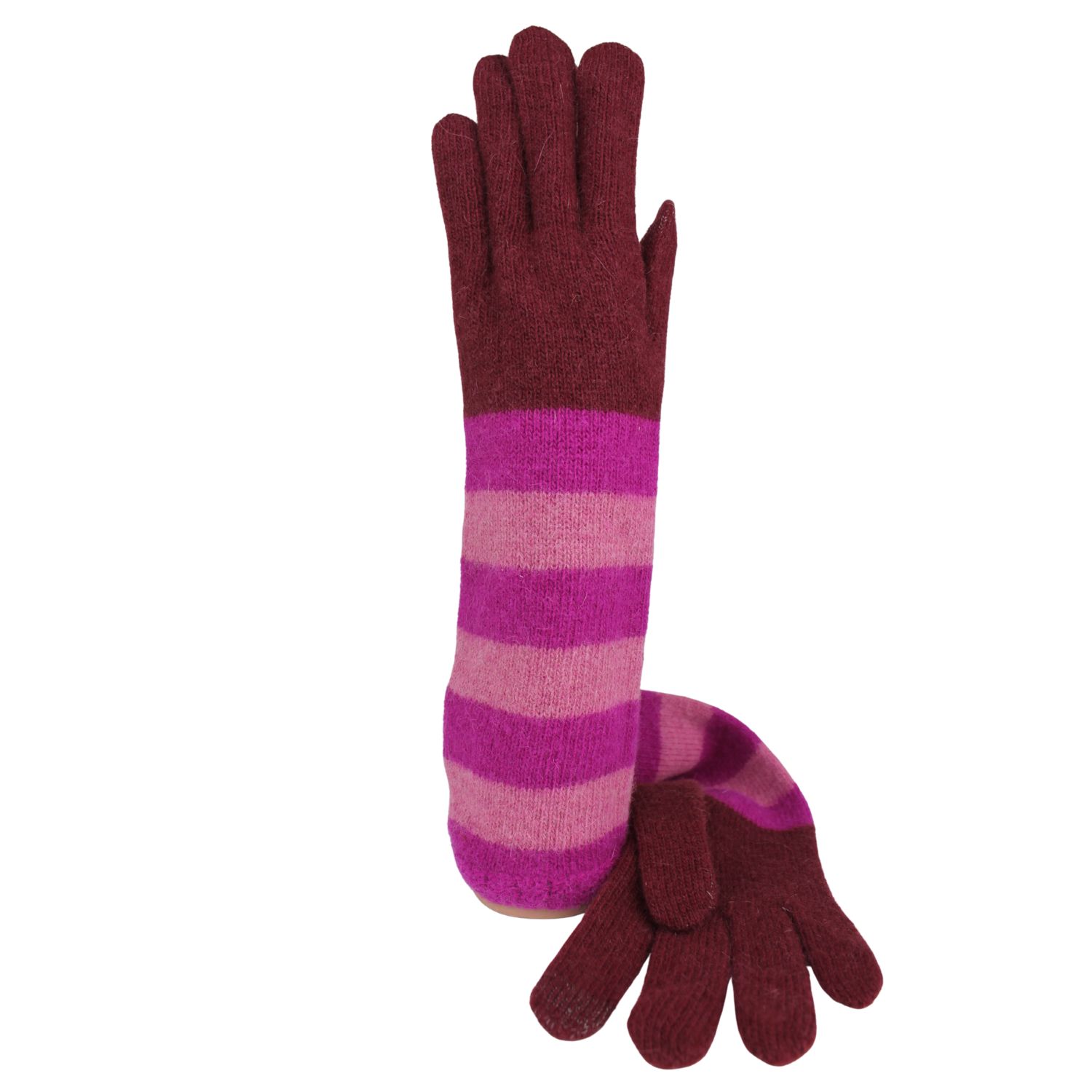 guanto lungo da donna in lana e cashmere colore fucsia e bordeaux
