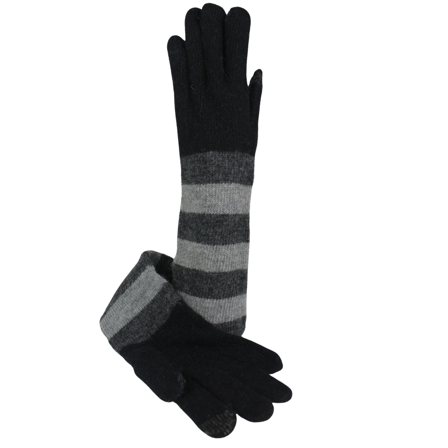 guanto lungo da donna in lana e cashmere colore grigio e nero