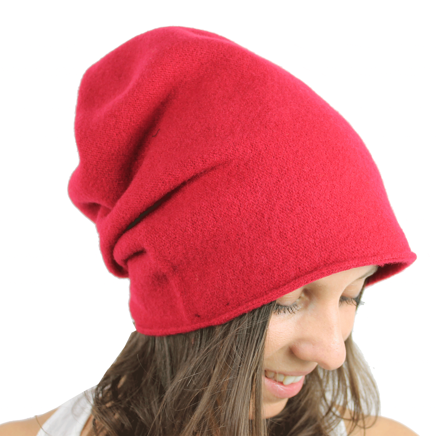 Berretto-Lana-Allungato-Beanie-Hat-Rosso