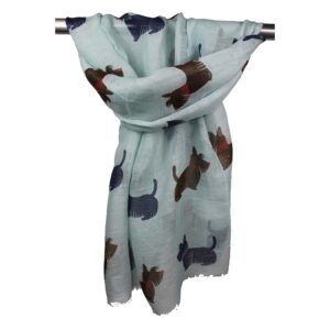 Sciarpa-in-lino-e-cotone-fantasia-disegno-cani-con-sfondo-colore-celeste