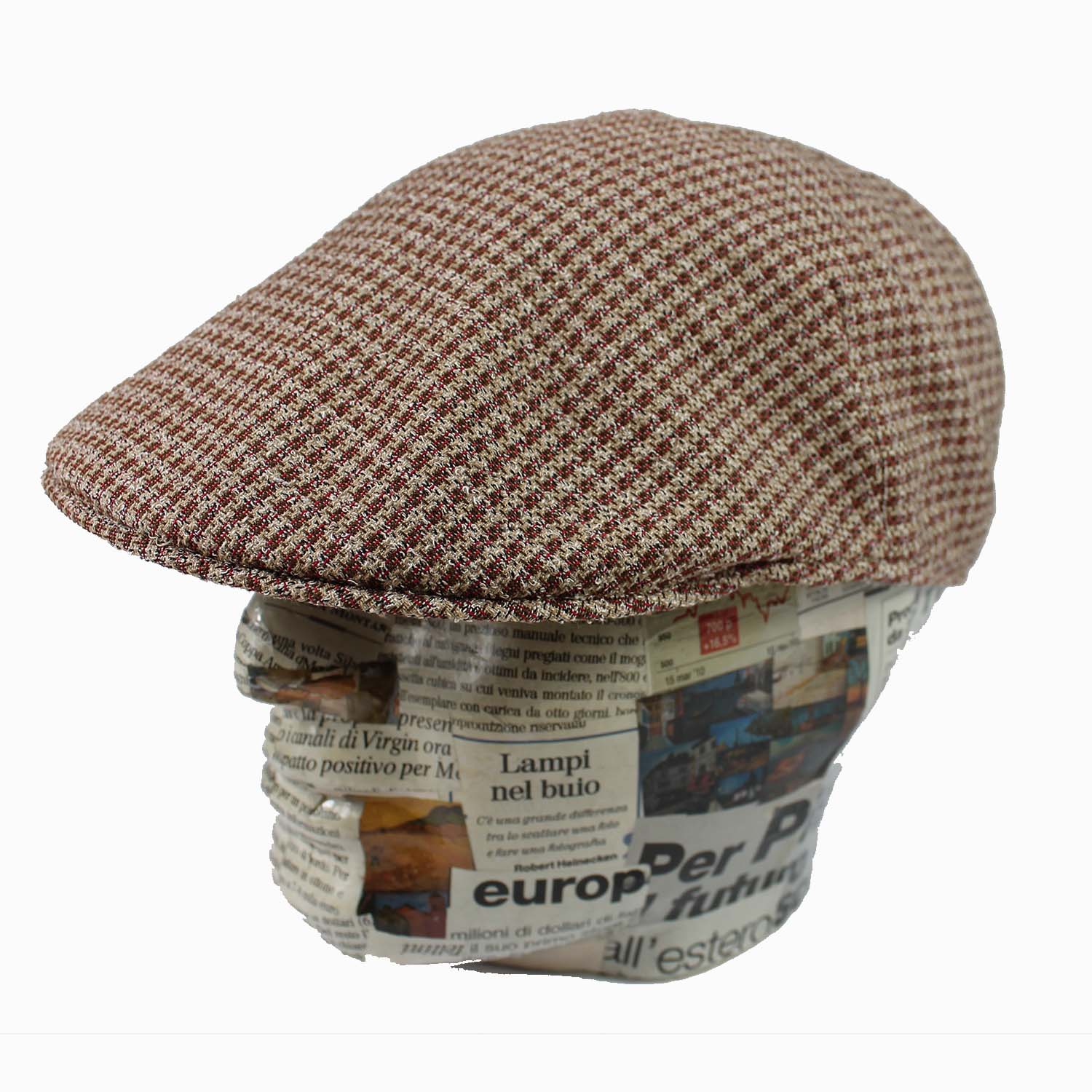 berretto-modello-coppola-uomo-in-lino-e-cotone-fantasia-pied-de-poule-colore-ecrù-e-ruggine