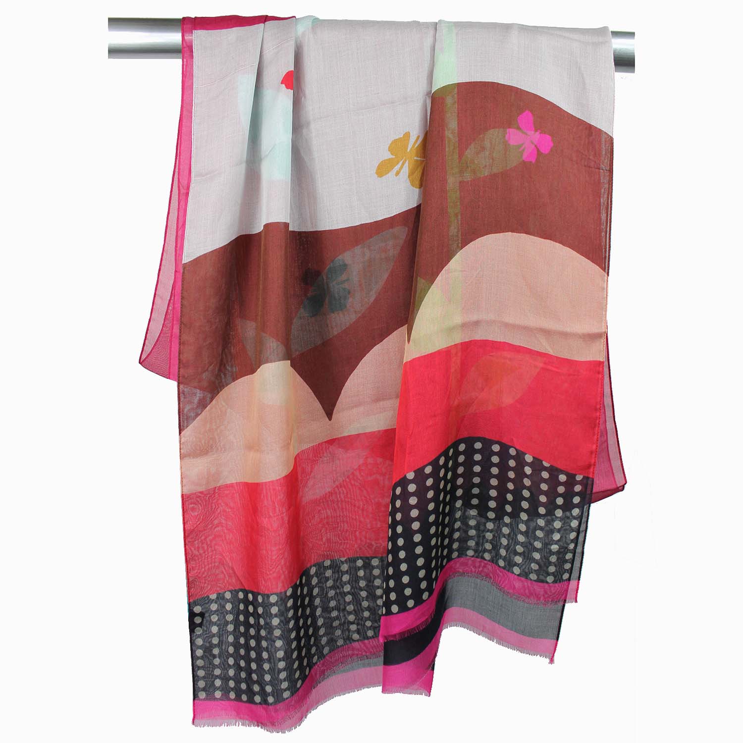 sciarpa da donna estiva in modal a fantasia varia multicolore beige fucsia marrone nero foto2